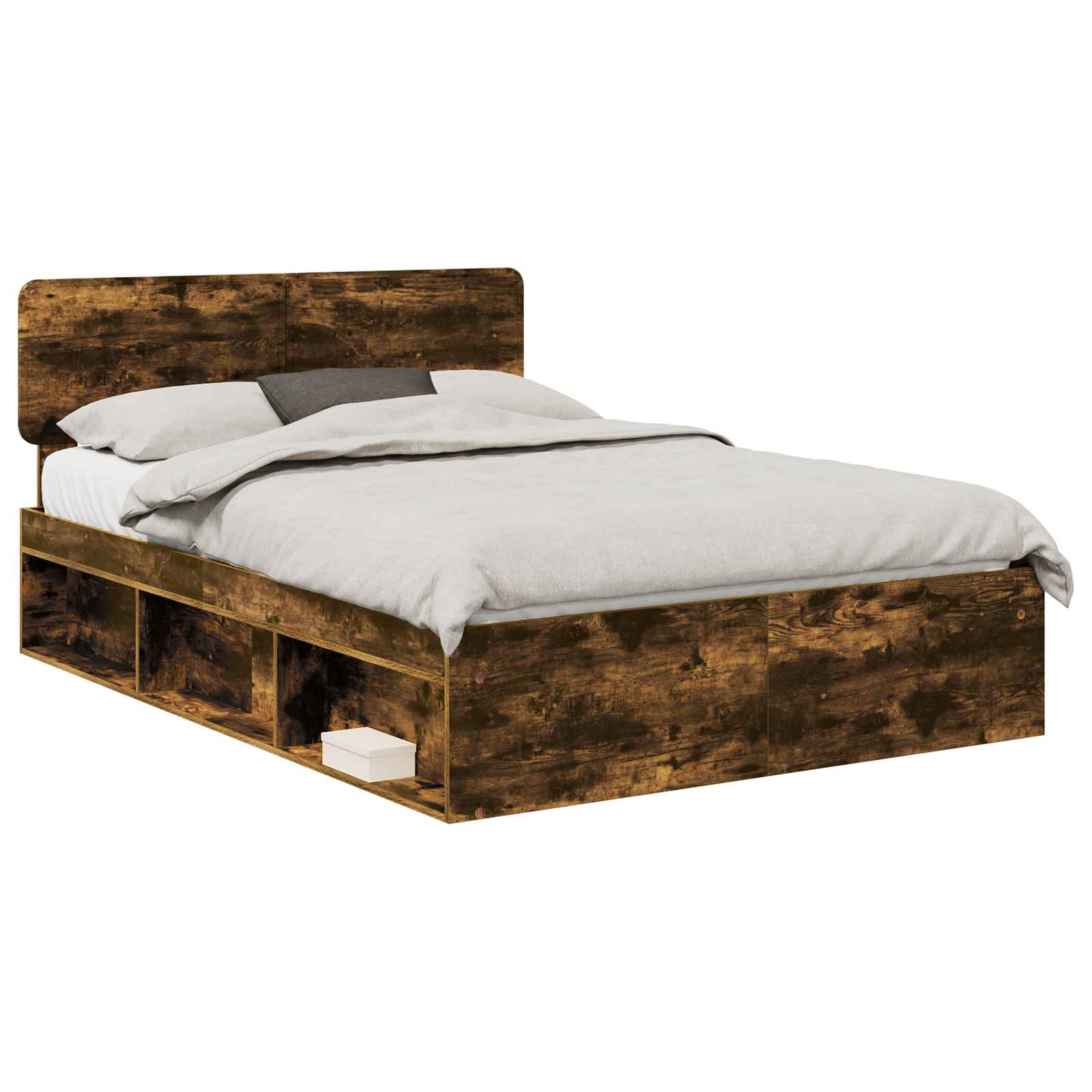 vidaXL Ramka łóżka Dąb wędzony 140 x 190 cm Lite drewno sosnowe