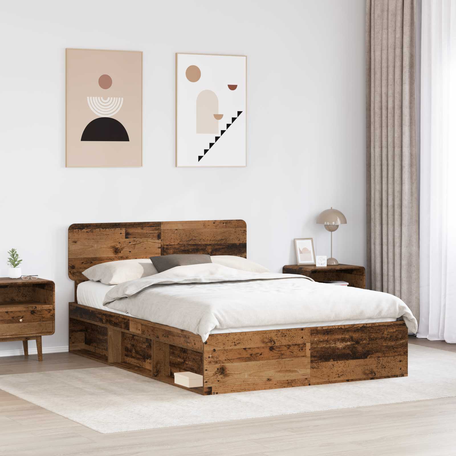 vidaXL Ramka łóżka Stare drewno 140 x 190 cm Lite drewno sosnowe