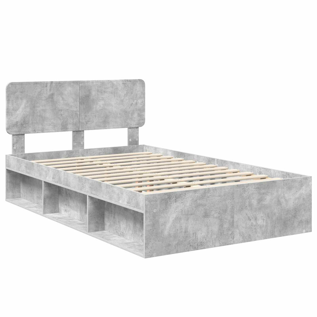 vidaXL Ramka łóżka Szary beton 135 x 190 cm Lite drewno sosnowe