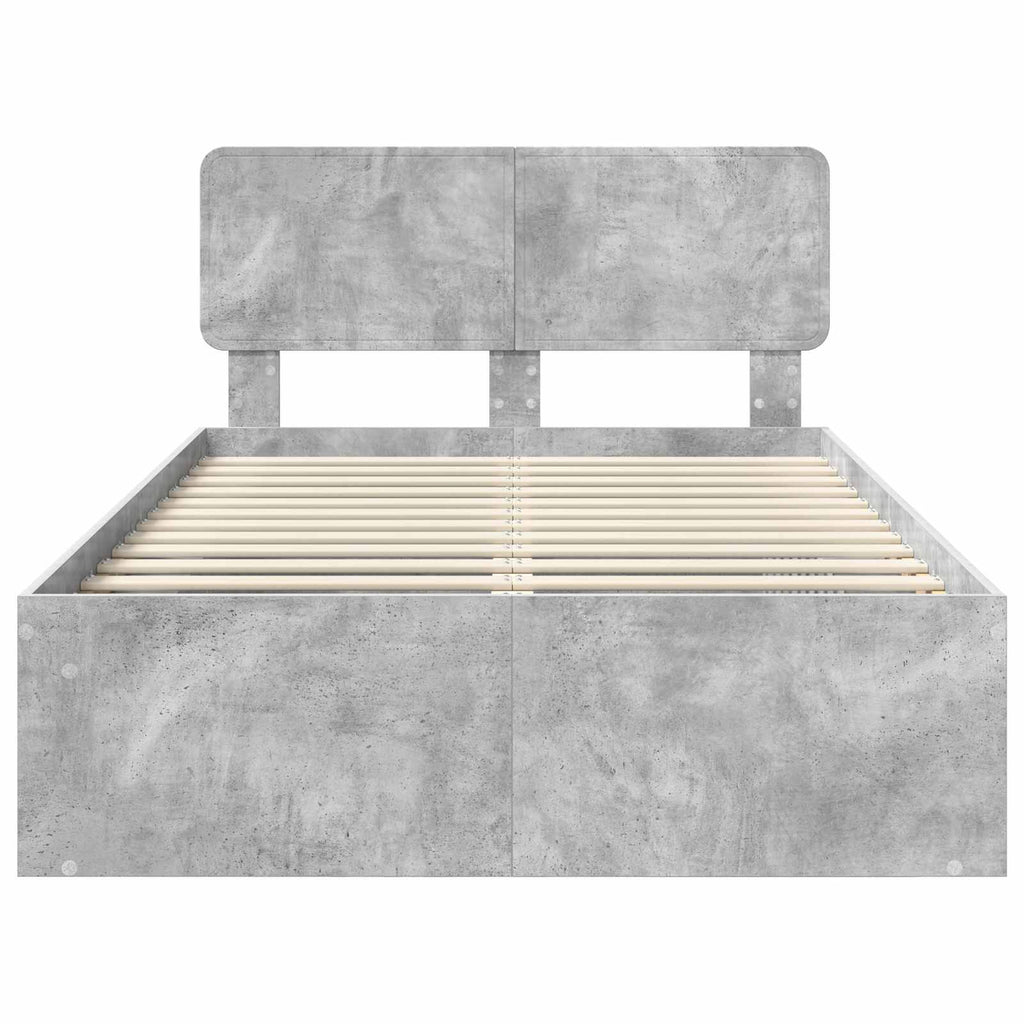 vidaXL Ramka łóżka Szary beton 135 x 190 cm Lite drewno sosnowe