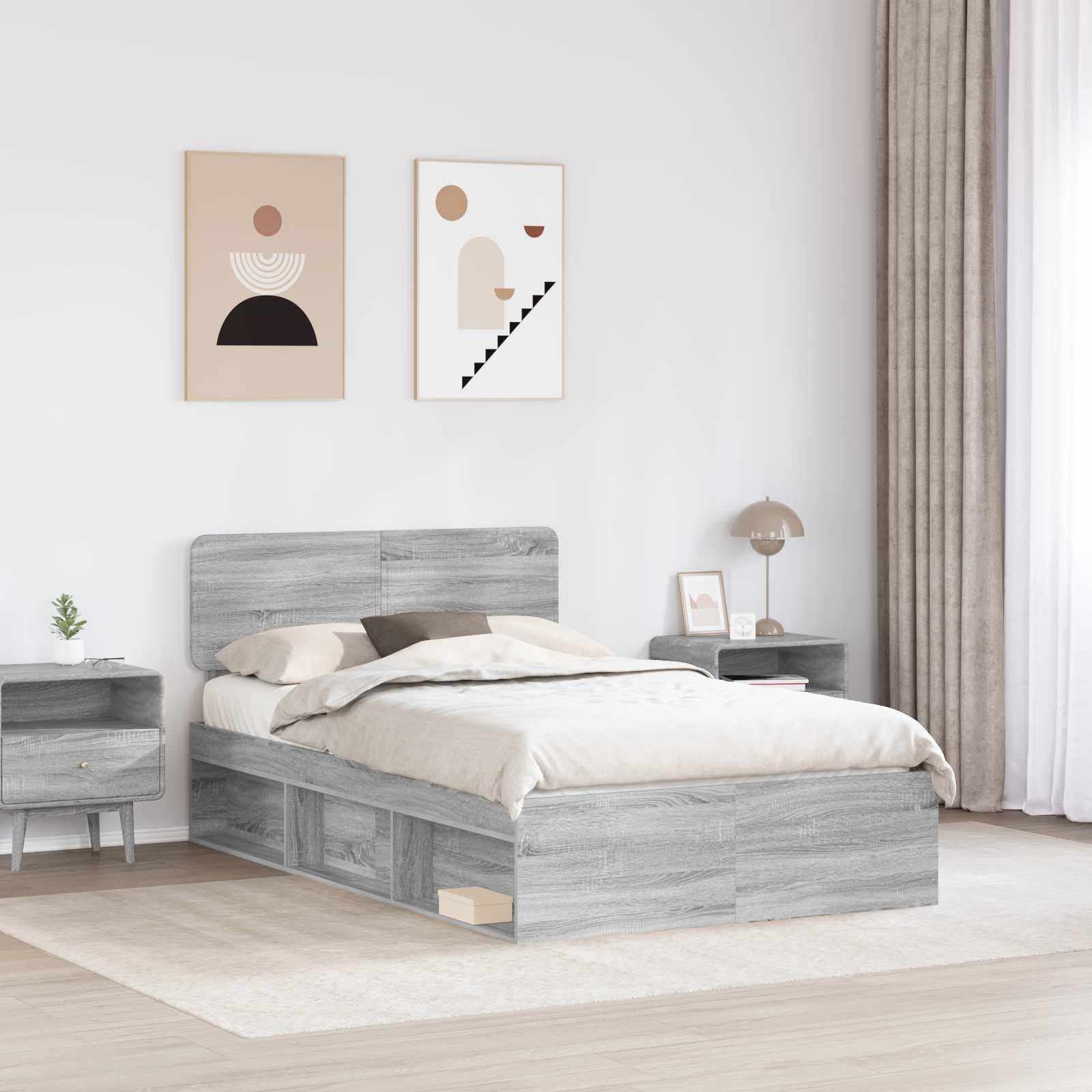 vidaXL Ramka łóżka Szary Sonoma 135 x 190 cm Lite drewno sosnowe