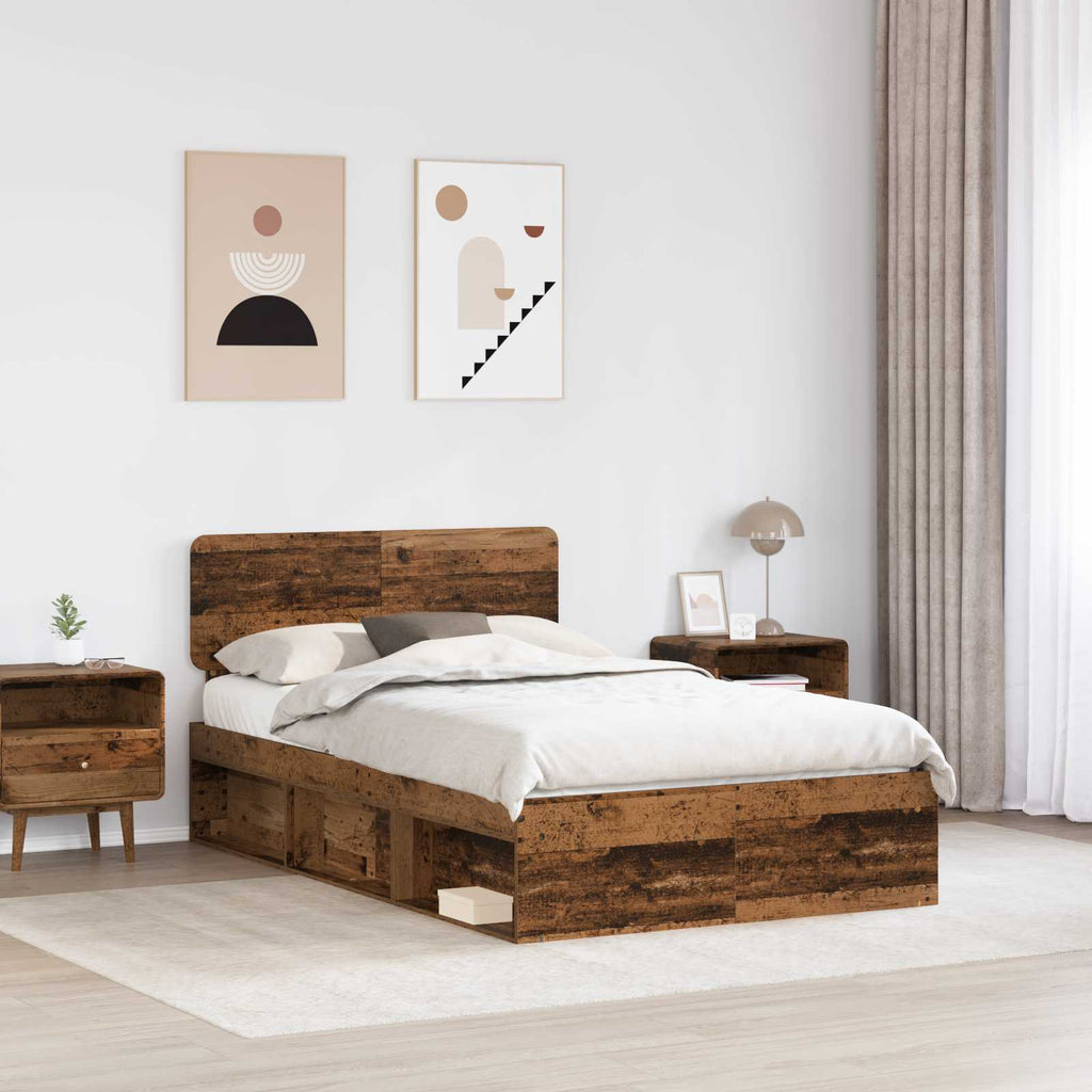 vidaXL Ramka łóżka Stare drewno 135 x 190 cm Lite drewno sosnowe
