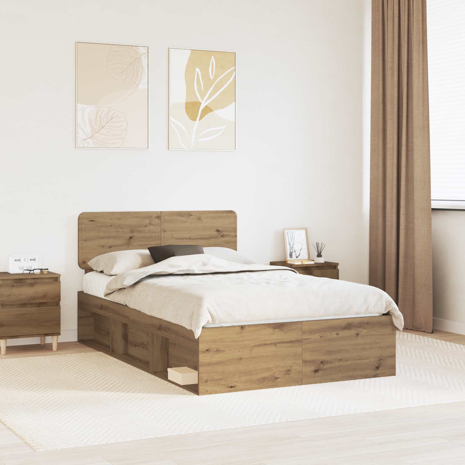 vidaXL Ramka łóżka Dąb rzemieślniczy 135 x 190 cm Lite drewno sosnowe