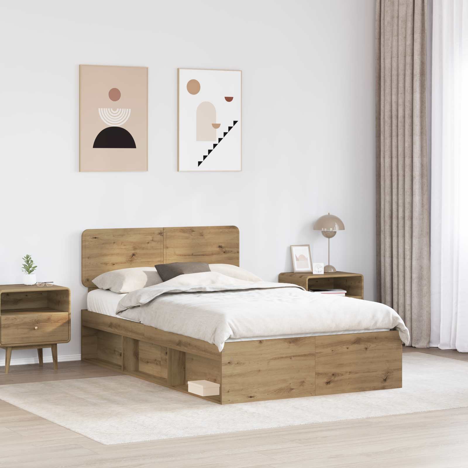 vidaXL Ramka łóżka Dąb rzemieślniczy 135 x 190 cm Lite drewno sosnowe