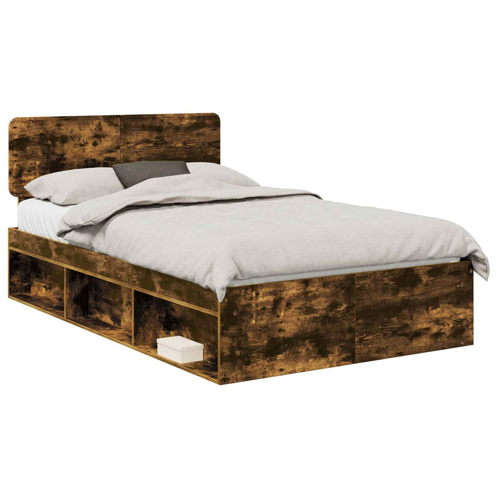 vidaXL Ramka łóżka Dąb wędzony 120 x 190 cm Lite drewno sosnowe