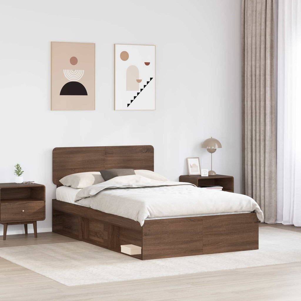 vidaXL Ramka łóżka Brązowy dąb 120 x 190 cm Lite drewno sosnowe