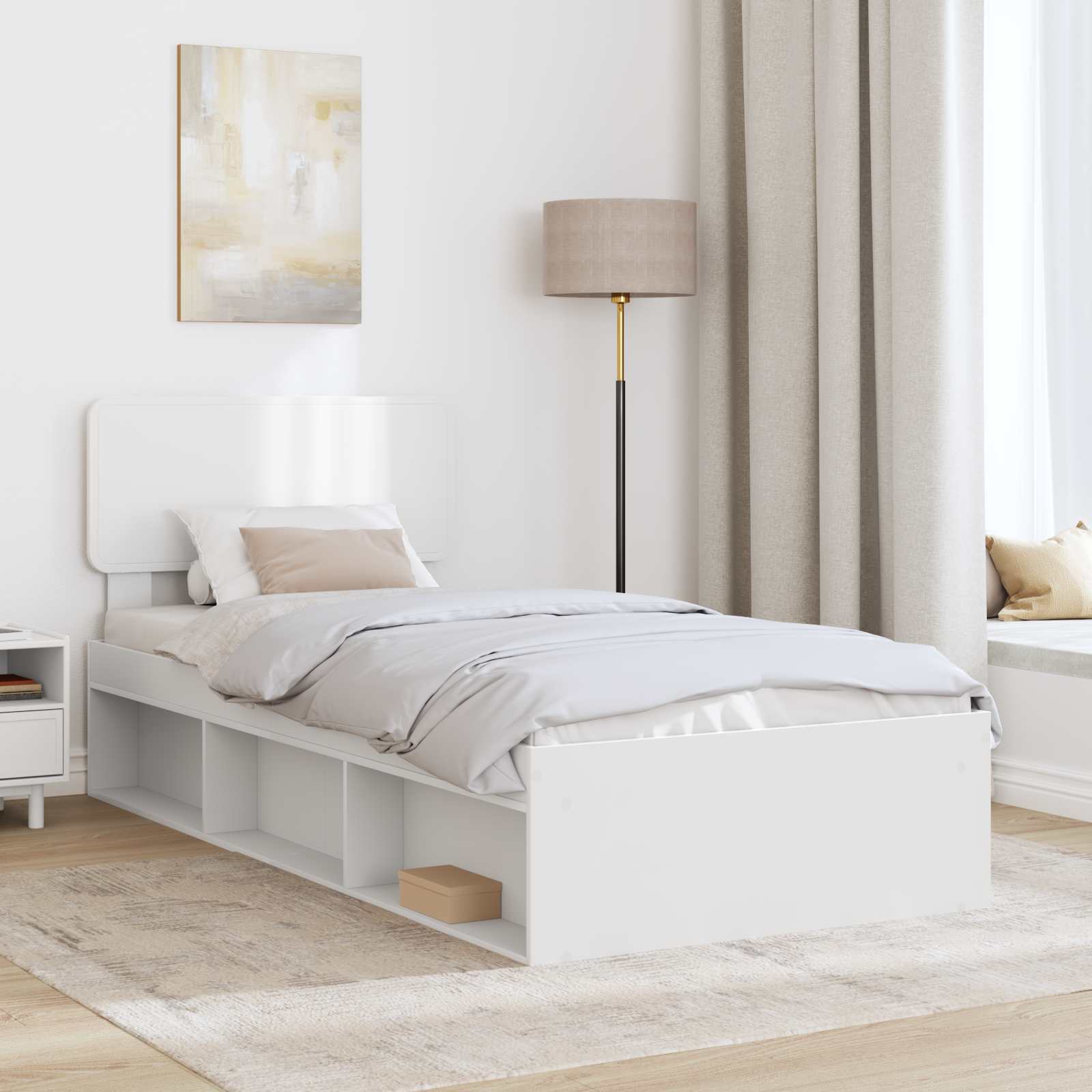 vidaXL Ramka łóżka Z zagłówkiem Biały 100 x 200 cm Lite drewno sosnowe