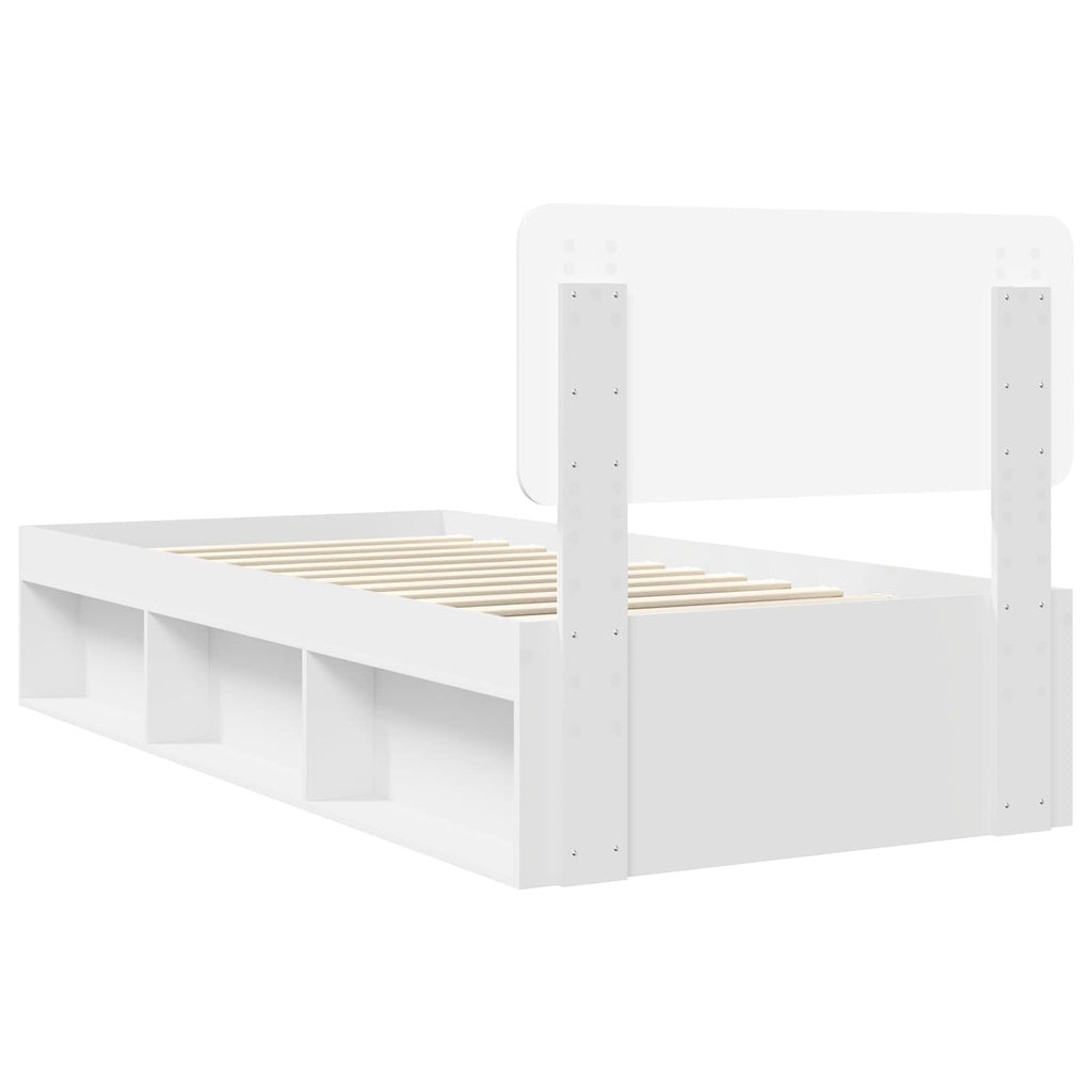 vidaXL Ramka łóżka Z zagłówkiem Biały 100 x 200 cm Lite drewno sosnowe