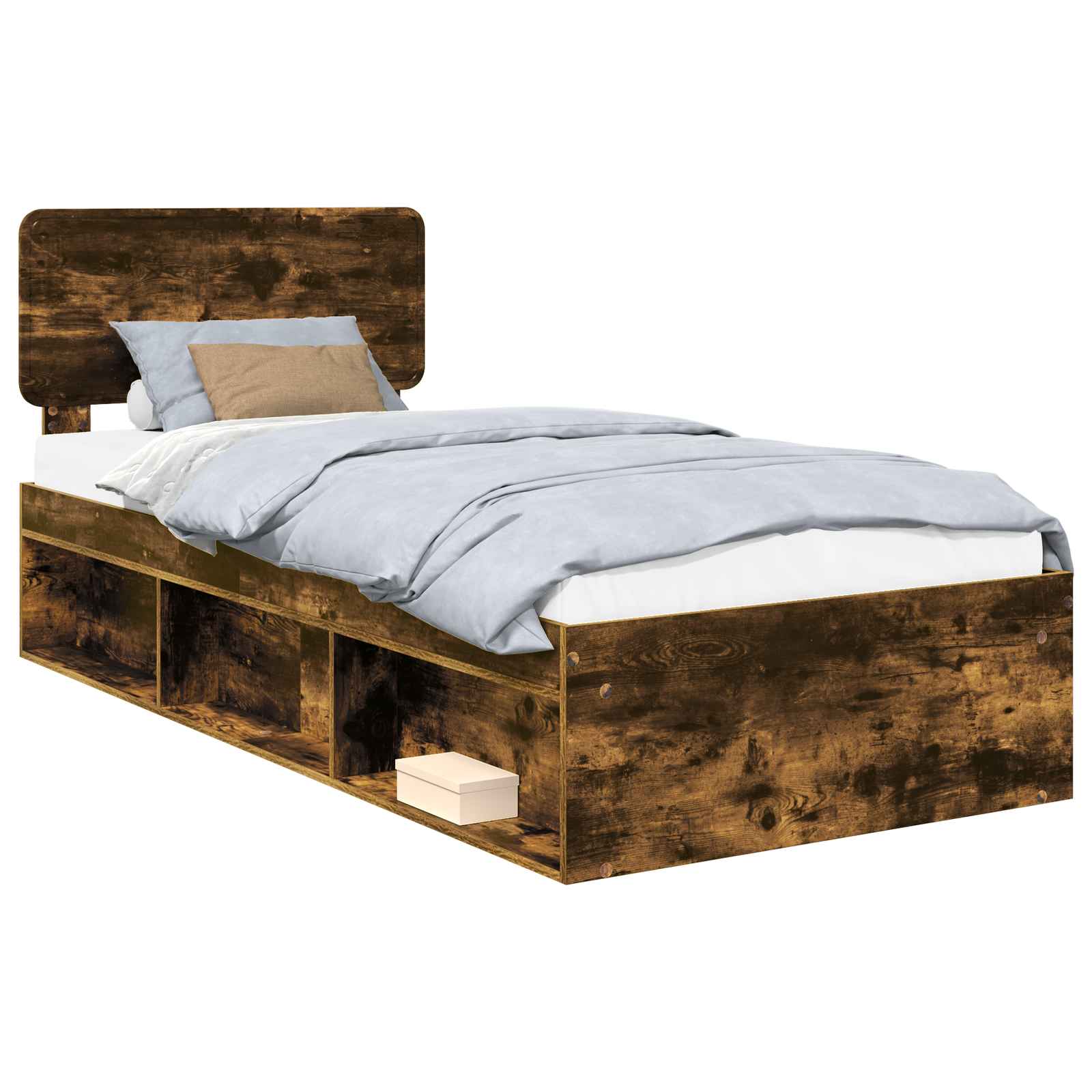 vidaXL Ramka łóżka Dąb wędzony 100 x 200 cm Lite drewno sosnowe