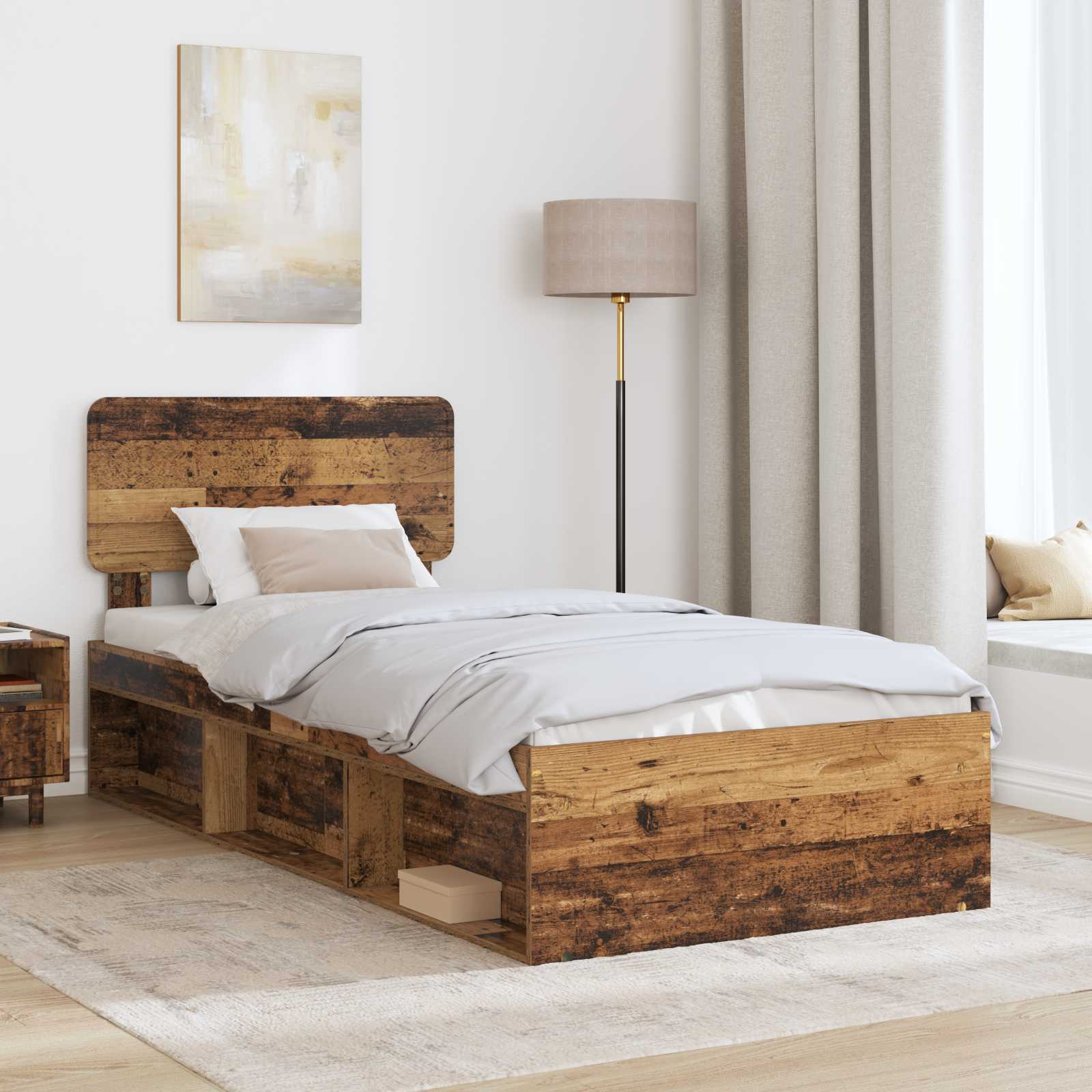 vidaXL Ramka łóżka Stare drewno 100 x 200 cm Lite drewno sosnowe