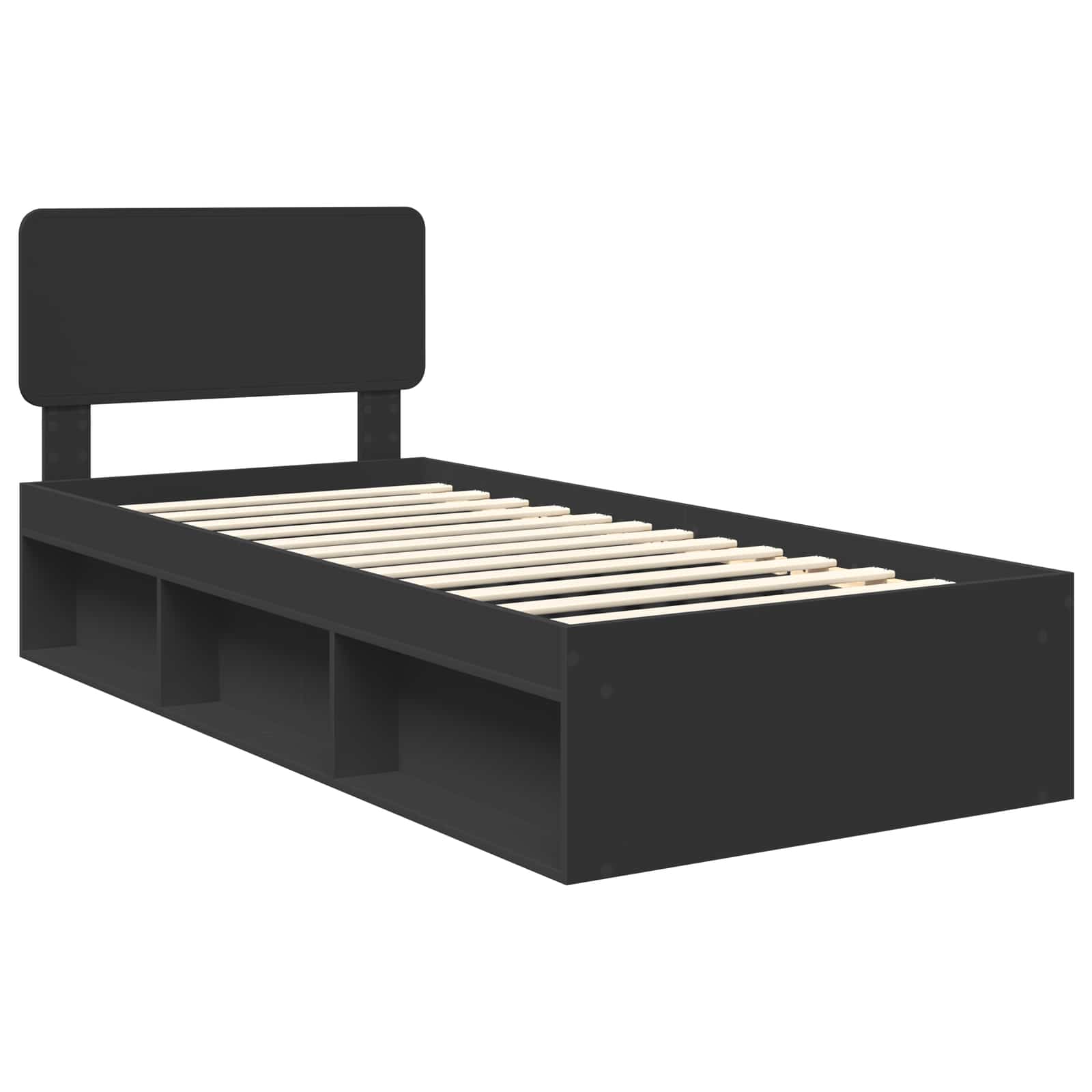 vidaXL Ramka łóżka Z zagłówkiem Czarny 90 x 200 cm Lite drewno sosnowe