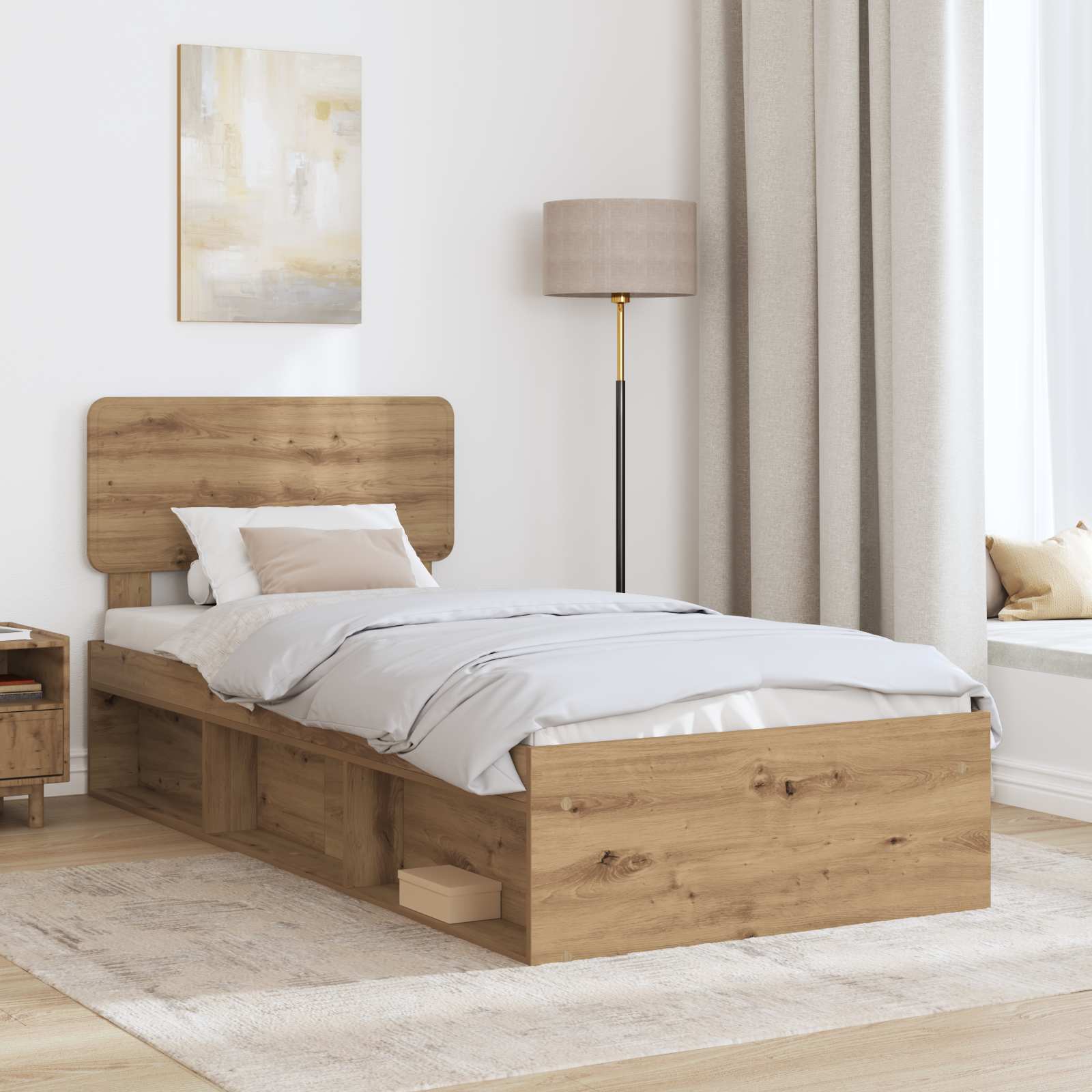 vidaXL Ramka łóżka Dąb rzemieślniczy 90 x 200 cm Lite drewno sosnowe