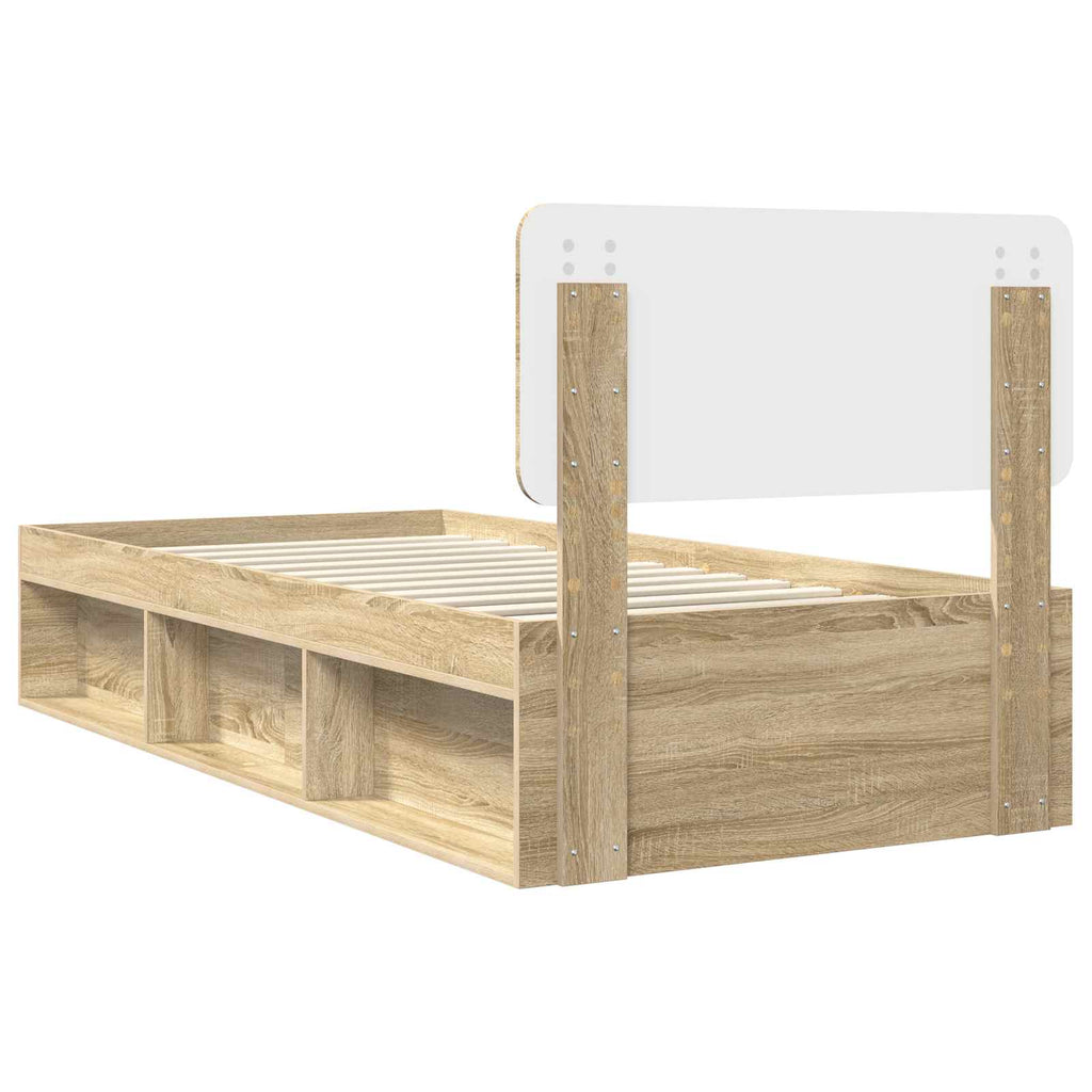 vidaXL Ramka łóżka Z zagłówkiem Sonoma 90 x 190 cm Lite drewno sosnowe