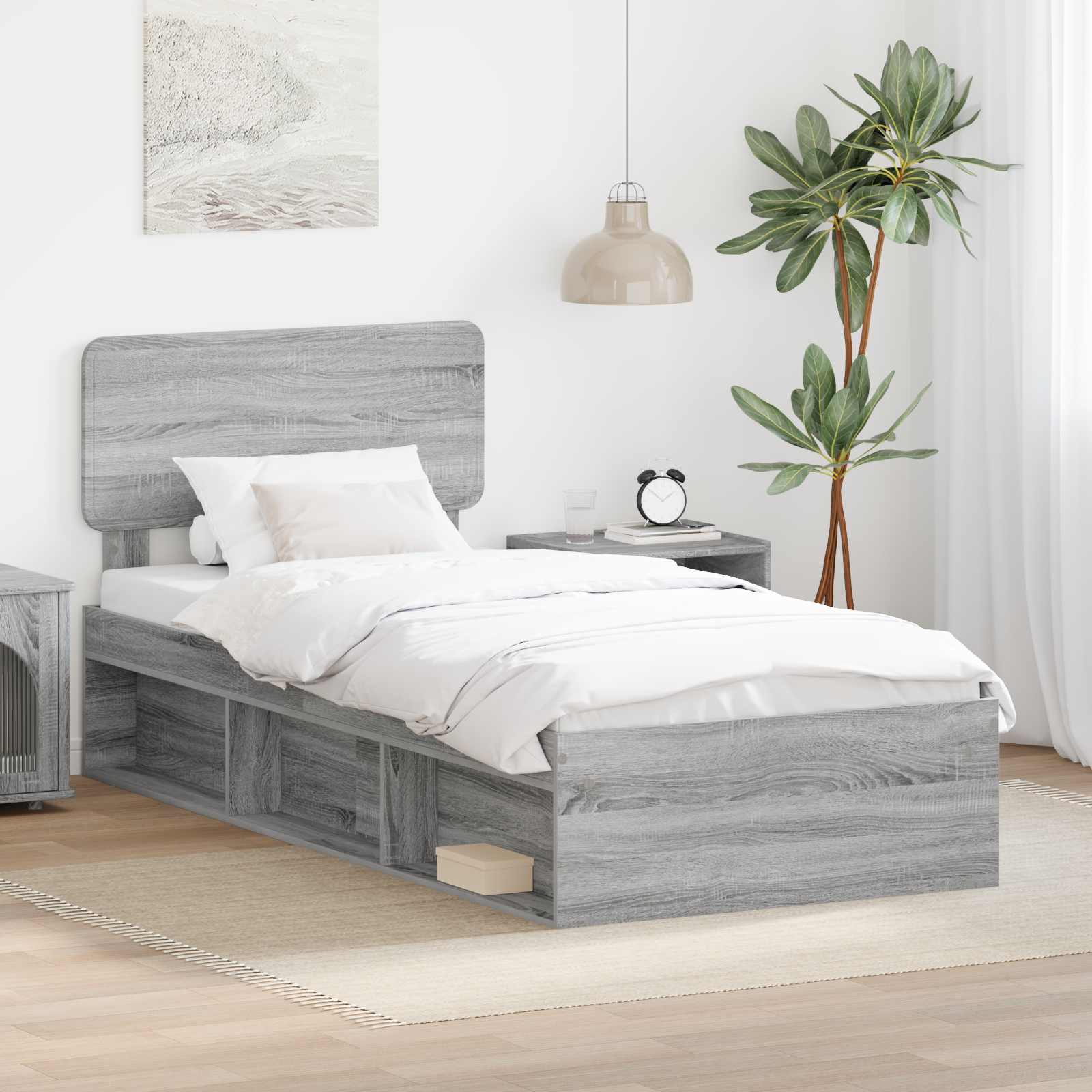 vidaXL Ramka łóżka Szary Sonoma 90 x 190 cm Lite drewno sosnowe