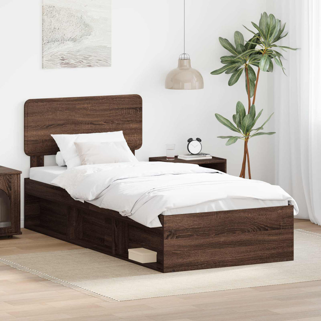 vidaXL Ramka łóżka Brązowy dąb 90 x 190 cm Lite drewno sosnowe