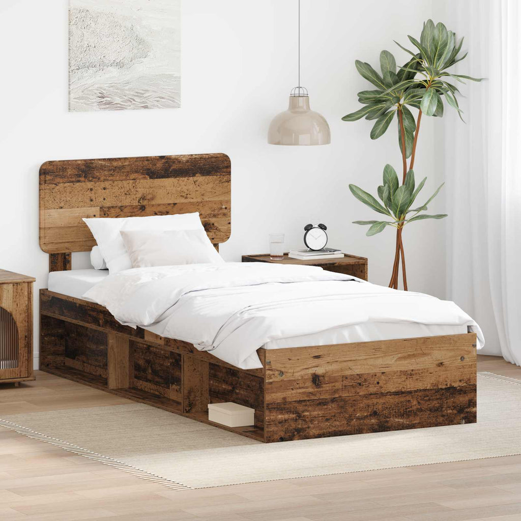 vidaXL Ramka łóżka Stare drewno 90 x 190 cm Lite drewno sosnowe