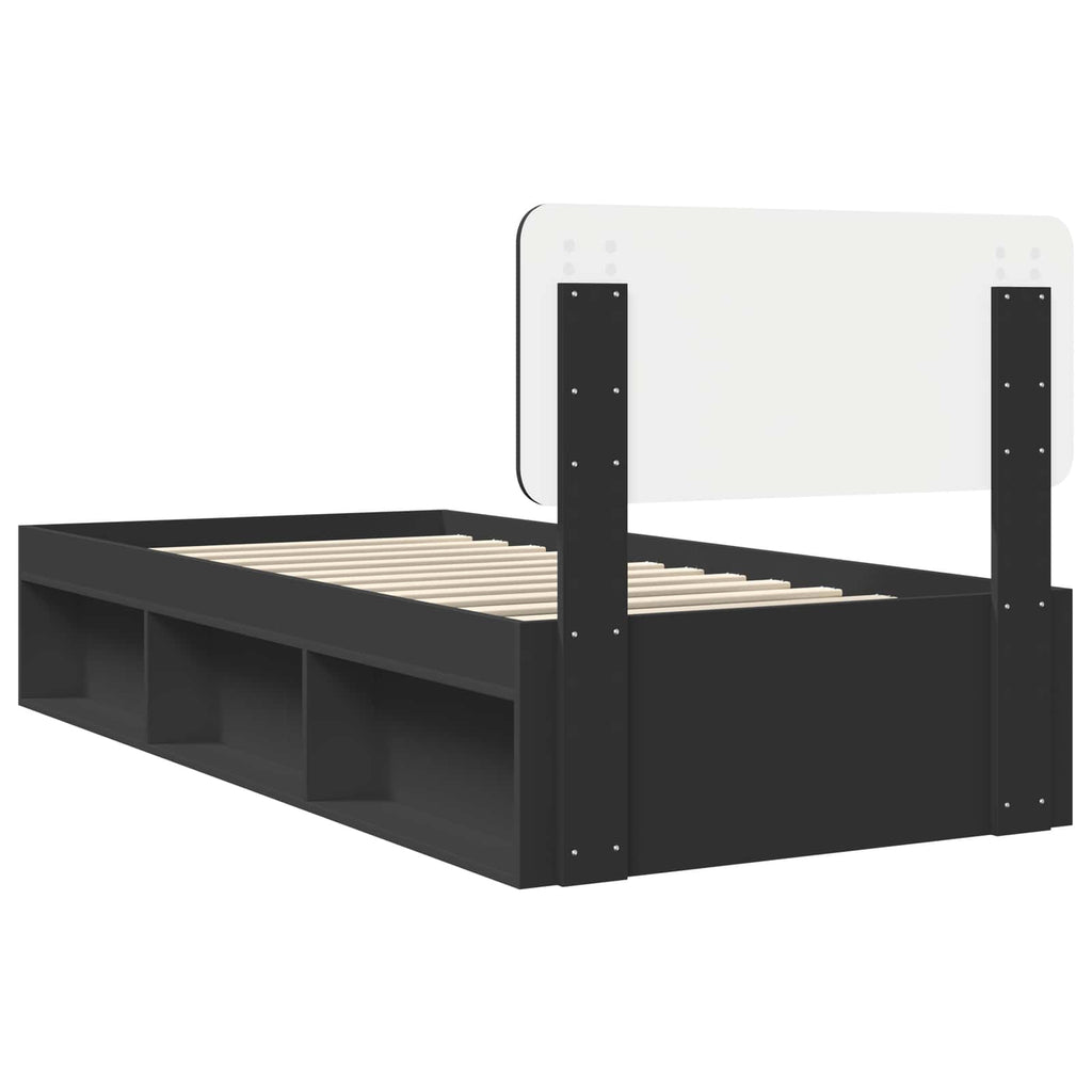 vidaXL Ramka łóżka Z zagłówkiem Czarny 75 x 190 cm Lite drewno sosnowe
