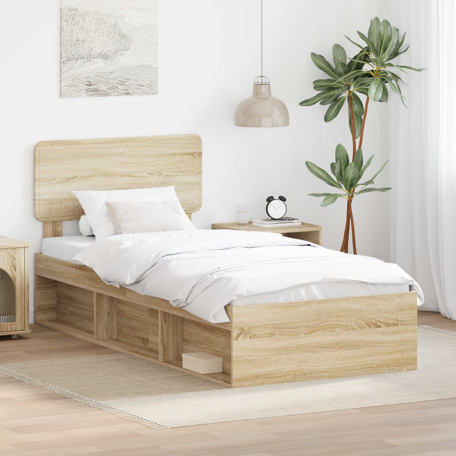 vidaXL Ramka łóżka Dąb Sonoma 75 x 190 cm Lite drewno sosnowe