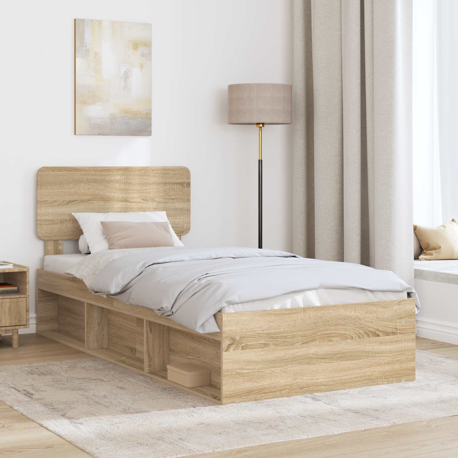 vidaXL Ramka łóżka Dąb Sonoma 75 x 190 cm Lite drewno sosnowe