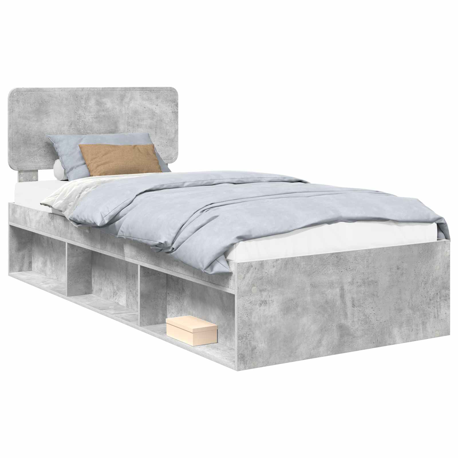 vidaXL Ramka łóżka Szary beton 75 x 190 cm Lite drewno sosnowe