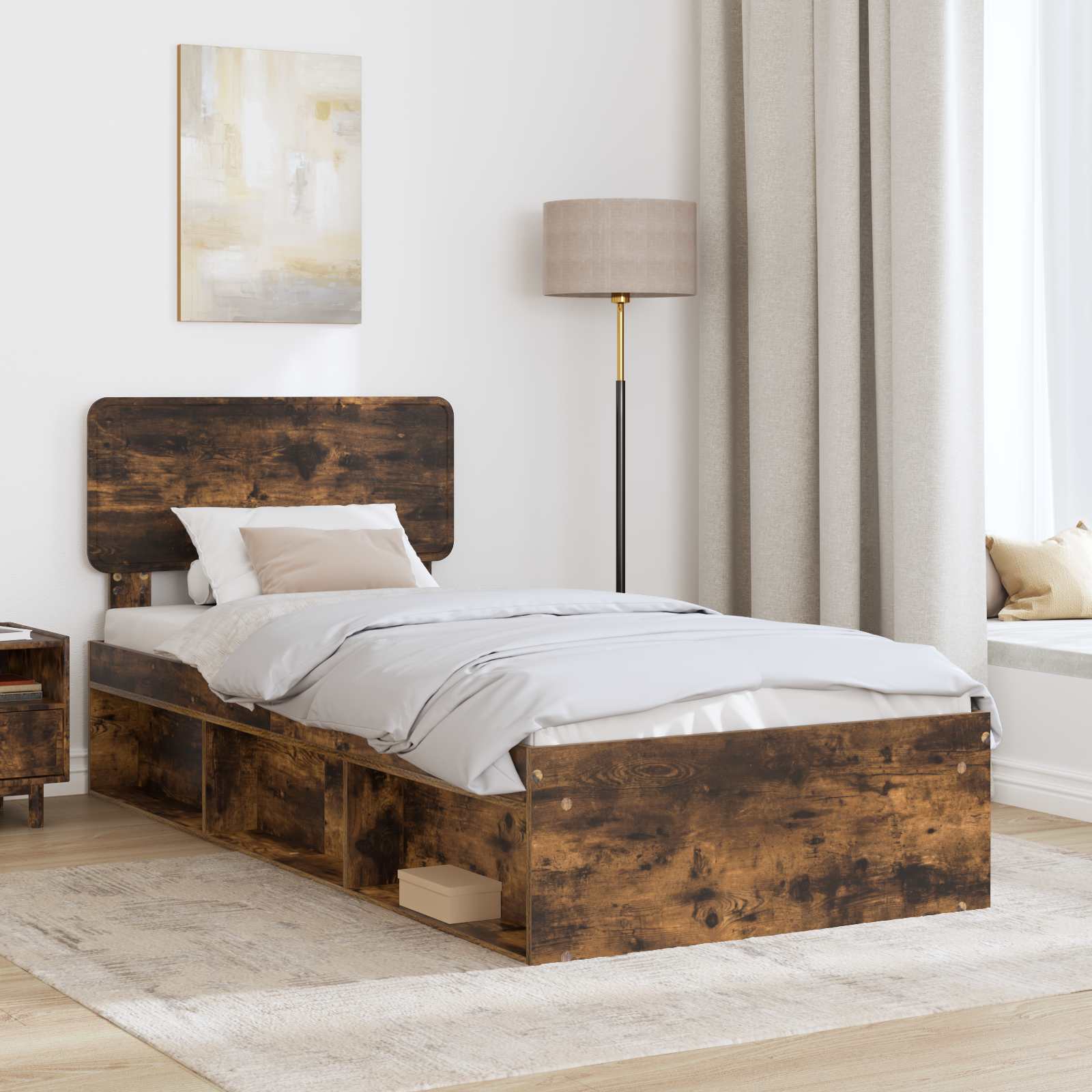 vidaXL Ramka łóżka Dąb wędzony 75 x 190 cm Lite drewno sosnowe