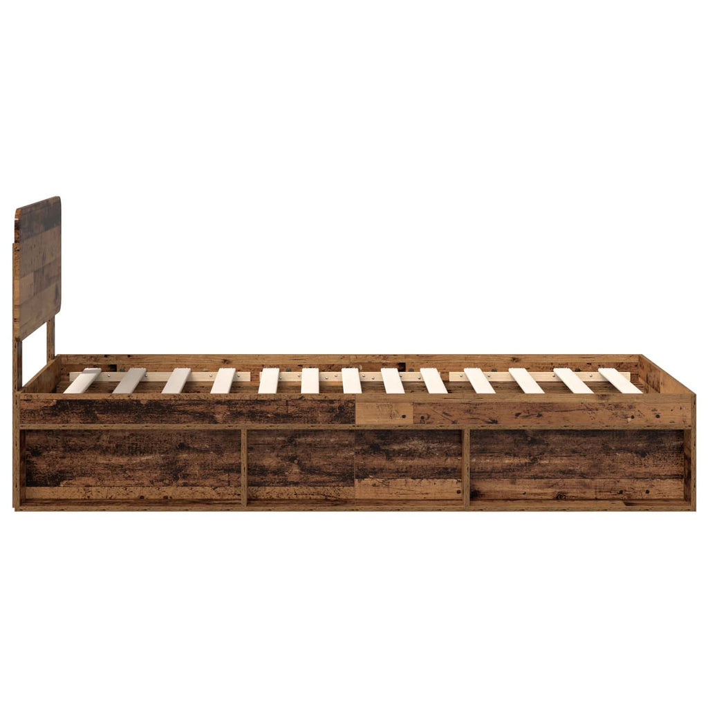 vidaXL Ramka łóżka Stare drewno 75 x 190 cm Lite drewno sosnowe