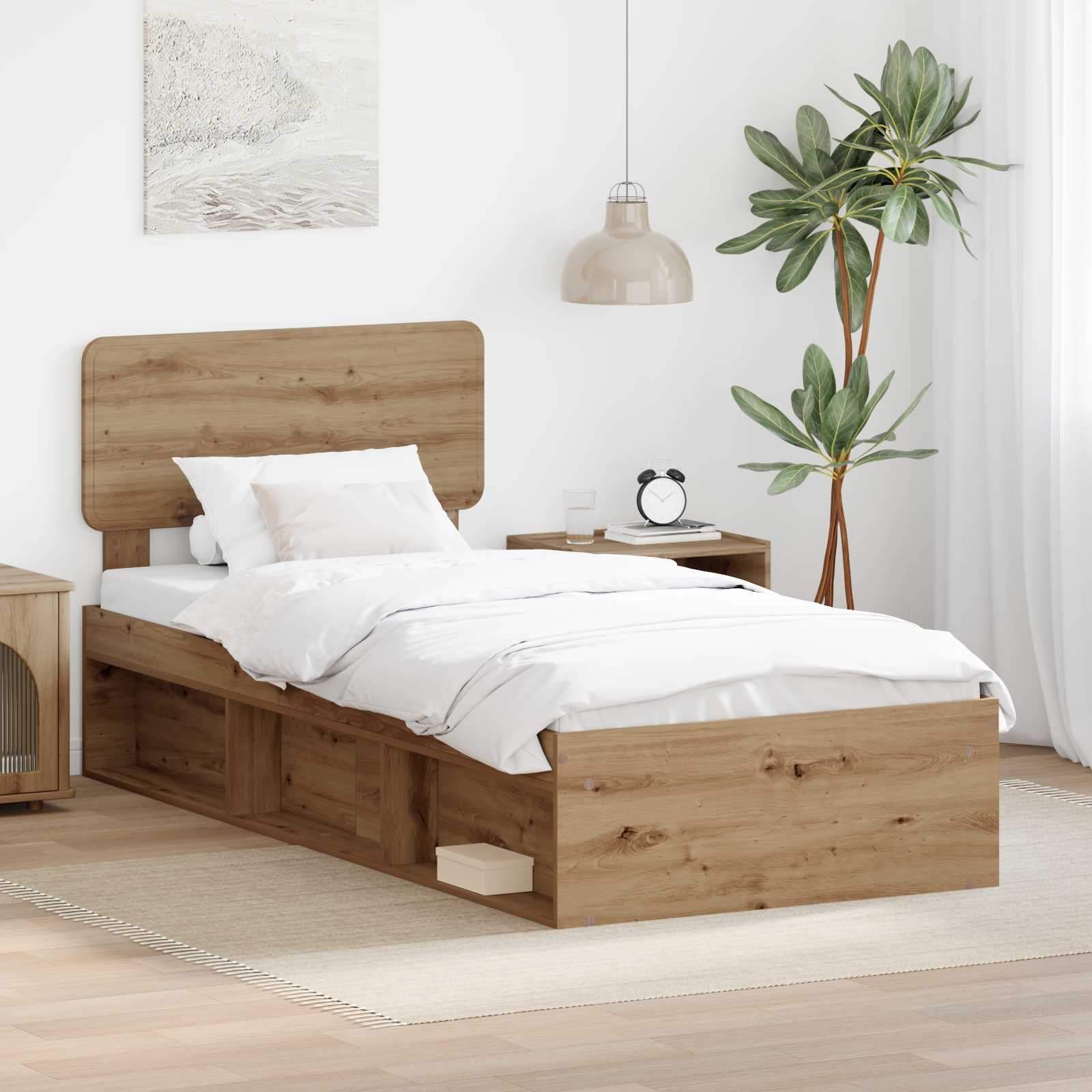 vidaXL Ramka łóżka Dąb rzemieślniczy 75 x 190 cm Lite drewno sosnowe