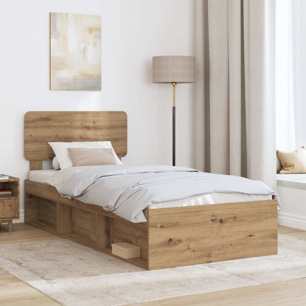 vidaXL Ramka łóżka Dąb rzemieślniczy 75 x 190 cm Lite drewno sosnowe
