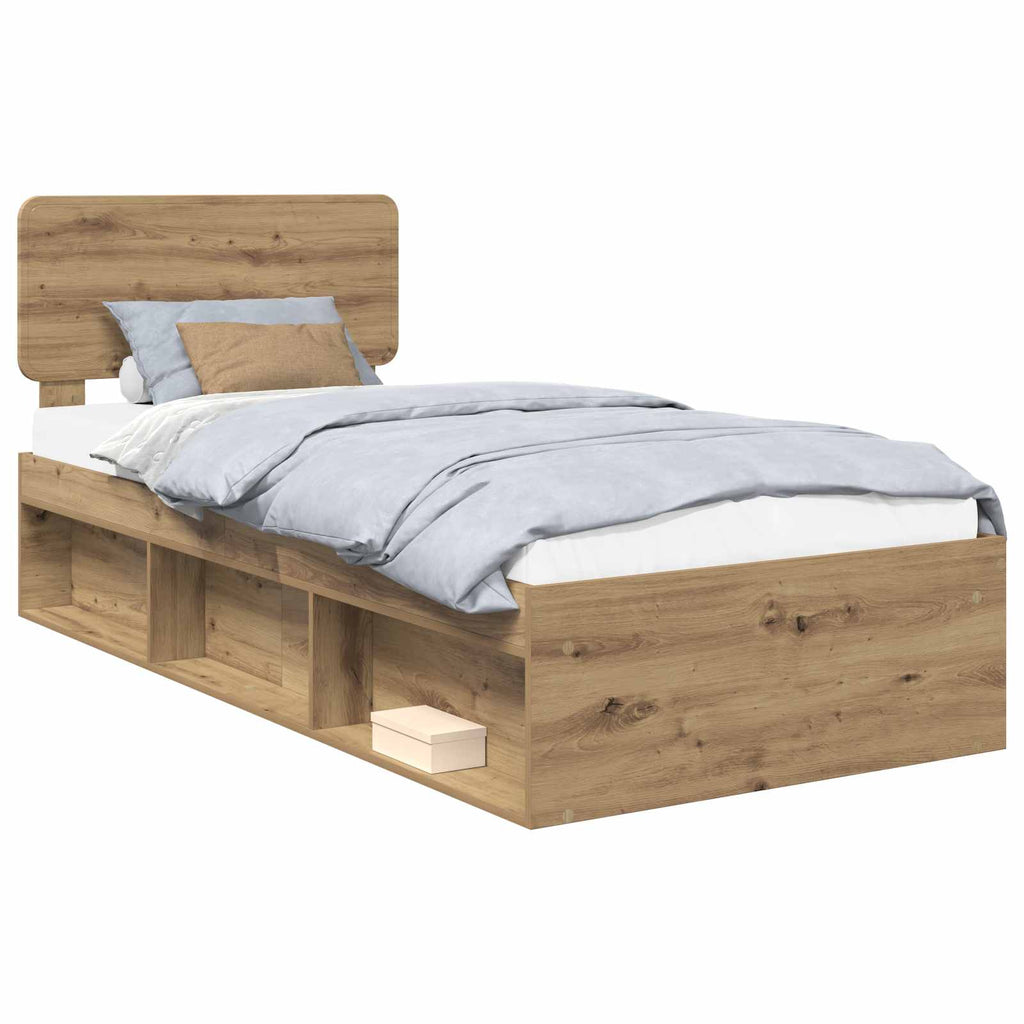 vidaXL Ramka łóżka Dąb rzemieślniczy 75 x 190 cm Lite drewno sosnowe