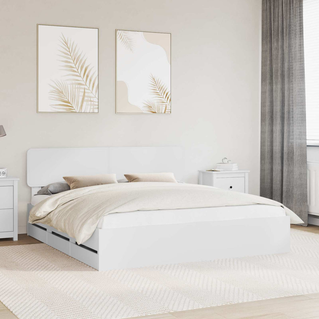 vidaXL Ramka łóżka z szufladą Biały 200 x 200 cm Drewno inżynieryjne