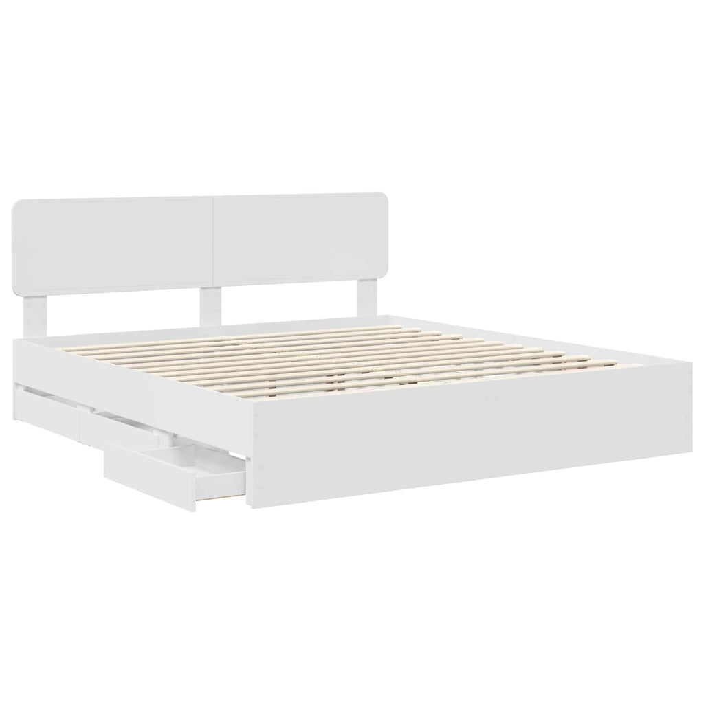vidaXL Ramka łóżka z szufladą Biały 200 x 200 cm Drewno inżynieryjne