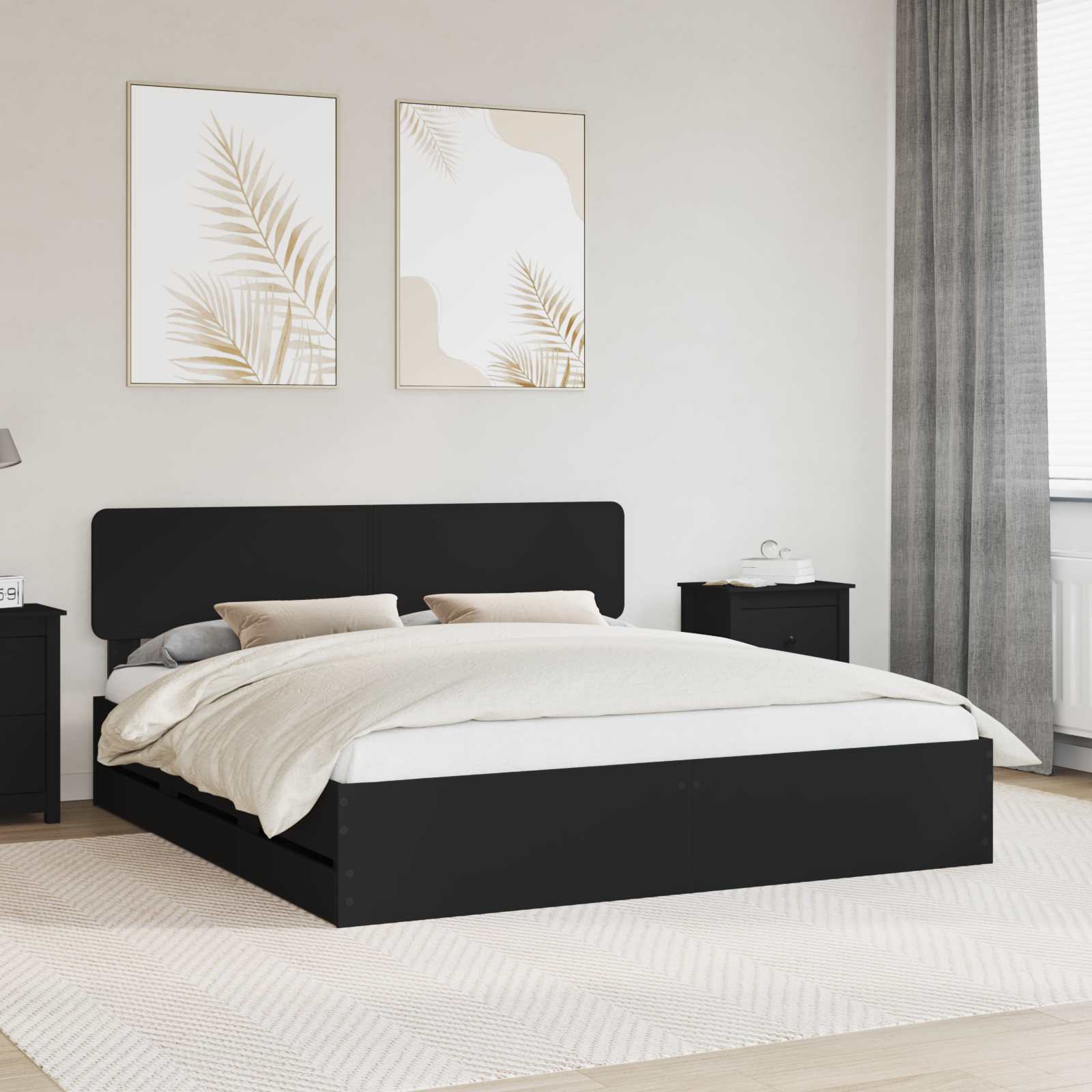 vidaXL Ramka łóżka z szufladą Czarny 200 x 200 cm Drewno inżynieryjne