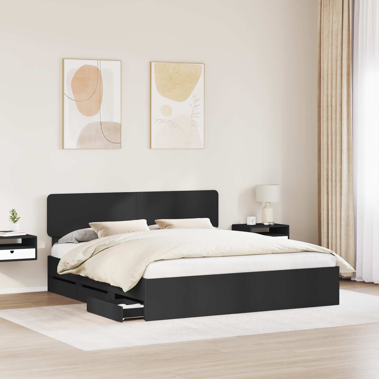 vidaXL Ramka łóżka z szufladą Czarny 200 x 200 cm Drewno inżynieryjne