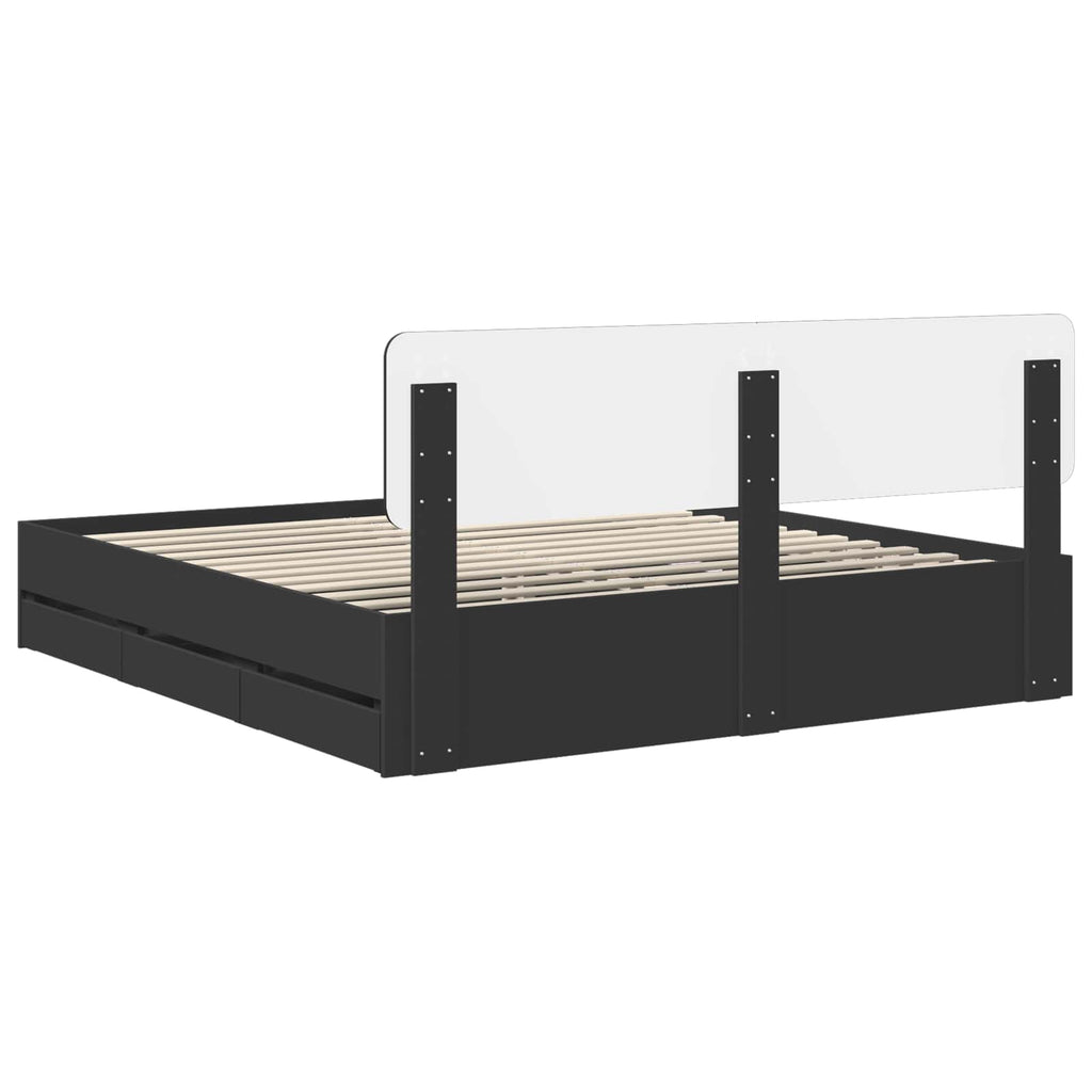 vidaXL Ramka łóżka z szufladą Czarny 200 x 200 cm Drewno inżynieryjne
