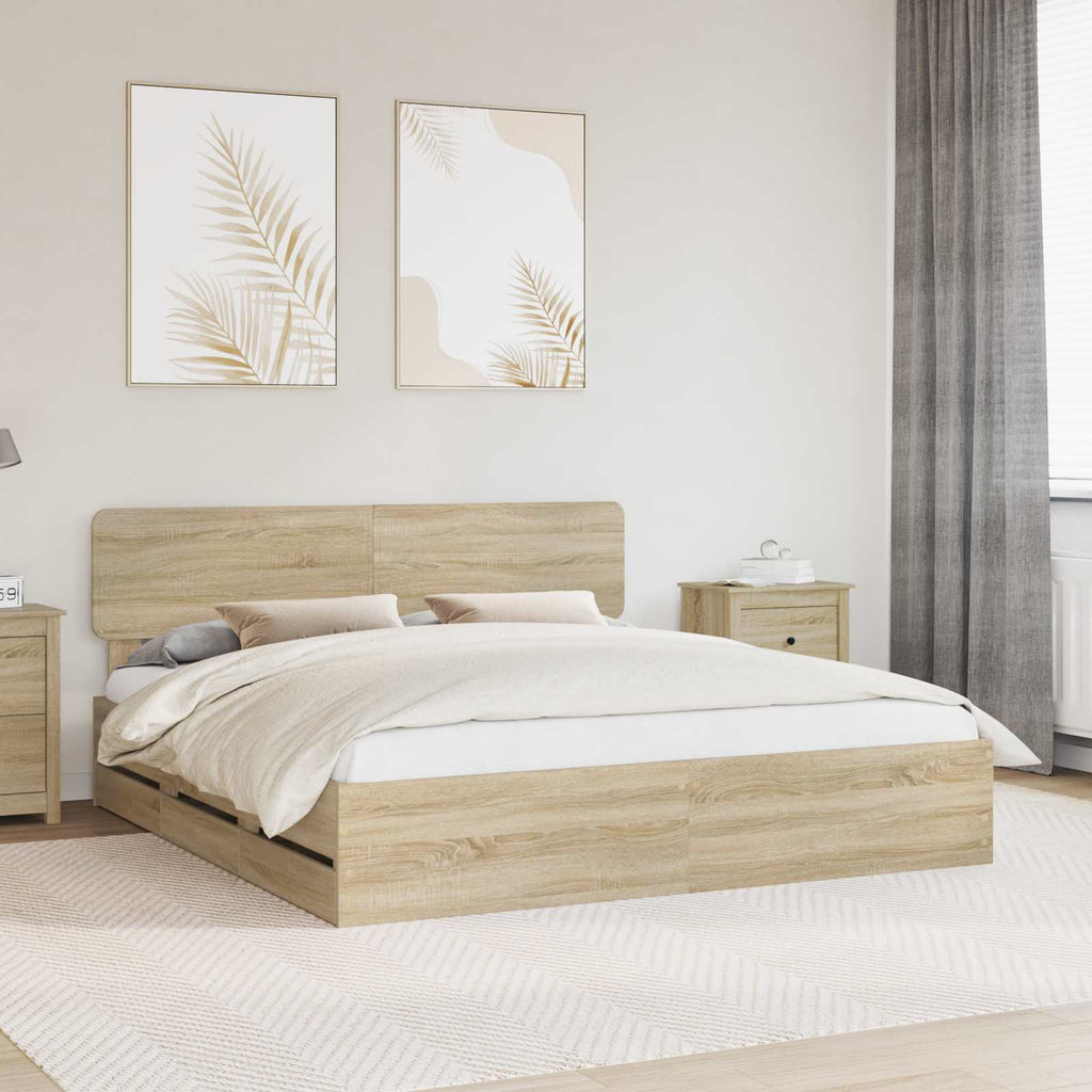 vidaXL Ramka łóżka Dąb Sonoma 200 x 200 cm Drewno inżynieryjne