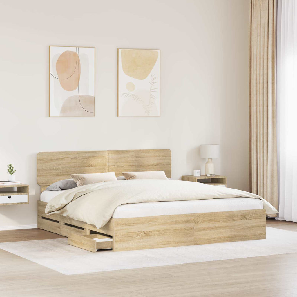 vidaXL Ramka łóżka Dąb Sonoma 200 x 200 cm Drewno inżynieryjne