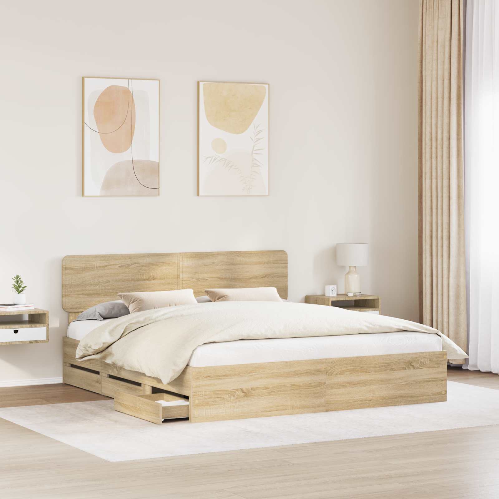 vidaXL Ramka łóżka Dąb Sonoma 200 x 200 cm Drewno inżynieryjne