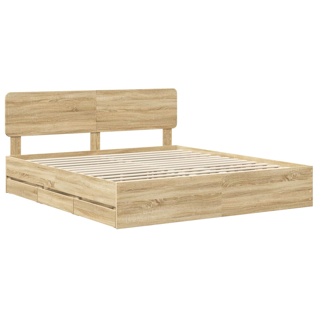vidaXL Ramka łóżka Dąb Sonoma 200 x 200 cm Drewno inżynieryjne