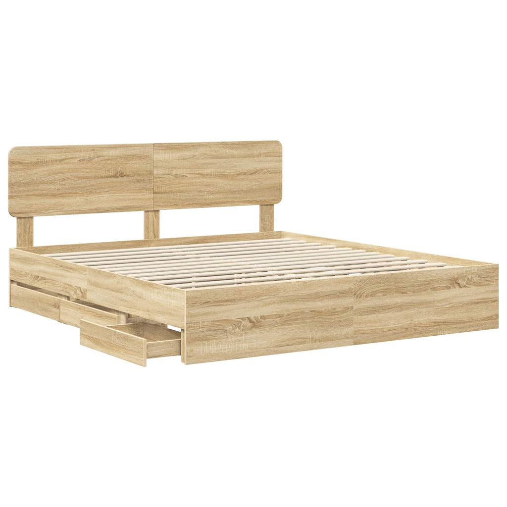 vidaXL Ramka łóżka Dąb Sonoma 200 x 200 cm Drewno inżynieryjne