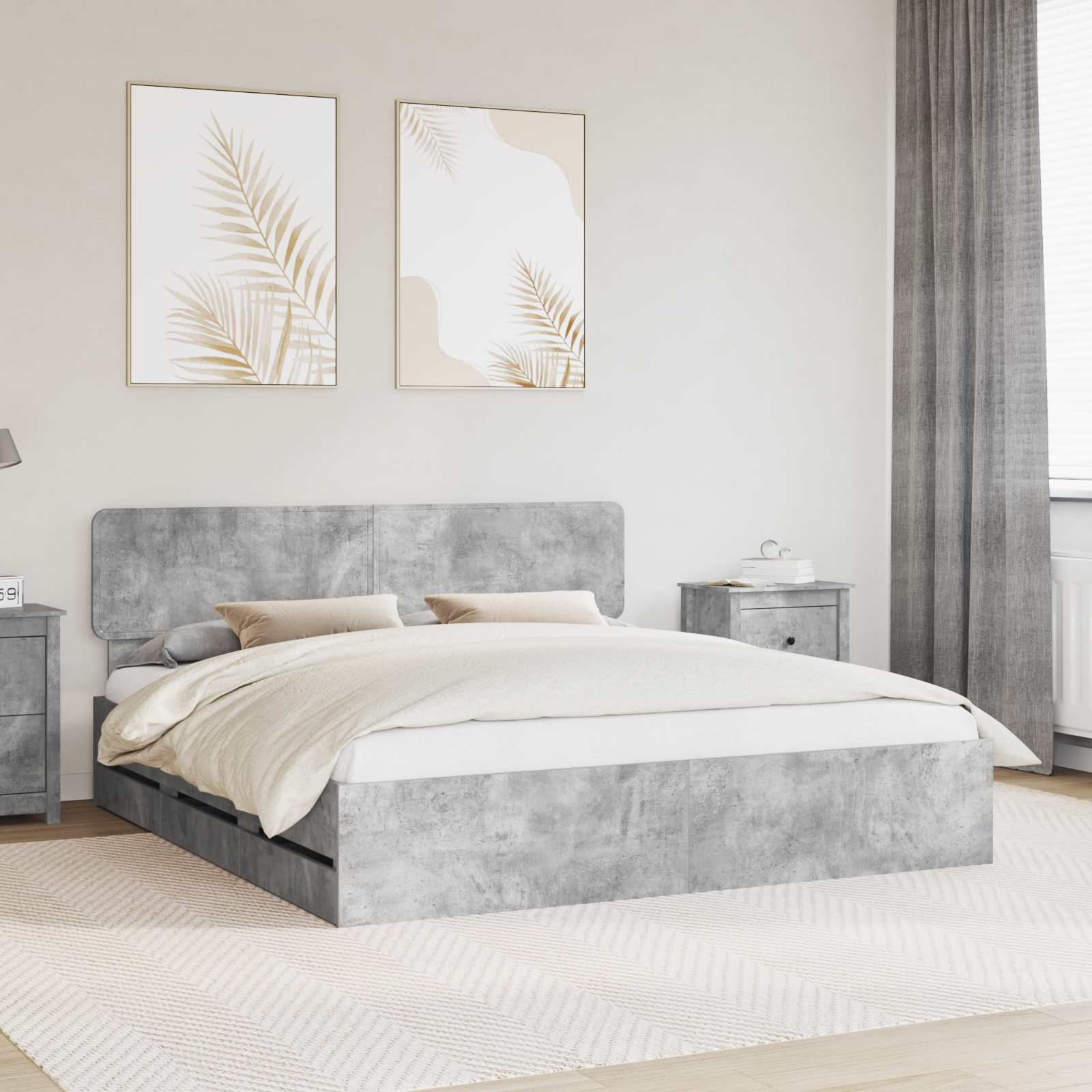vidaXL Ramka łóżka Betonowy Szary 200 x 200 cm Drewno inżynieryjne