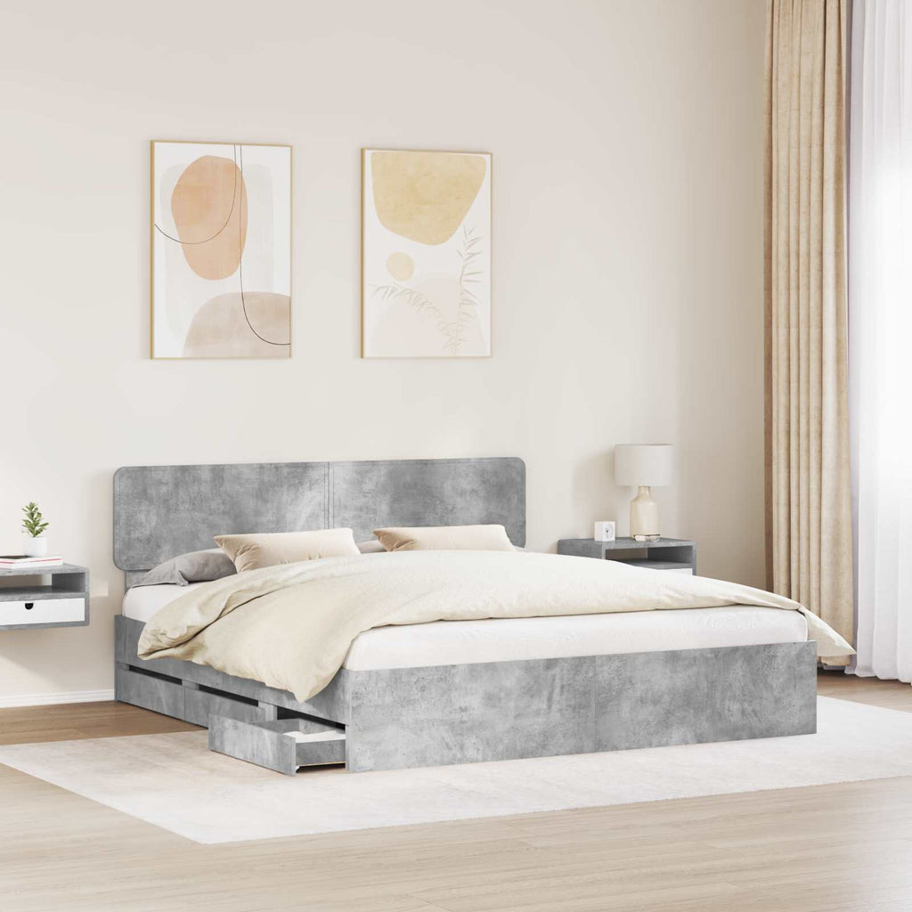 vidaXL Ramka łóżka Betonowy Szary 200 x 200 cm Drewno inżynieryjne