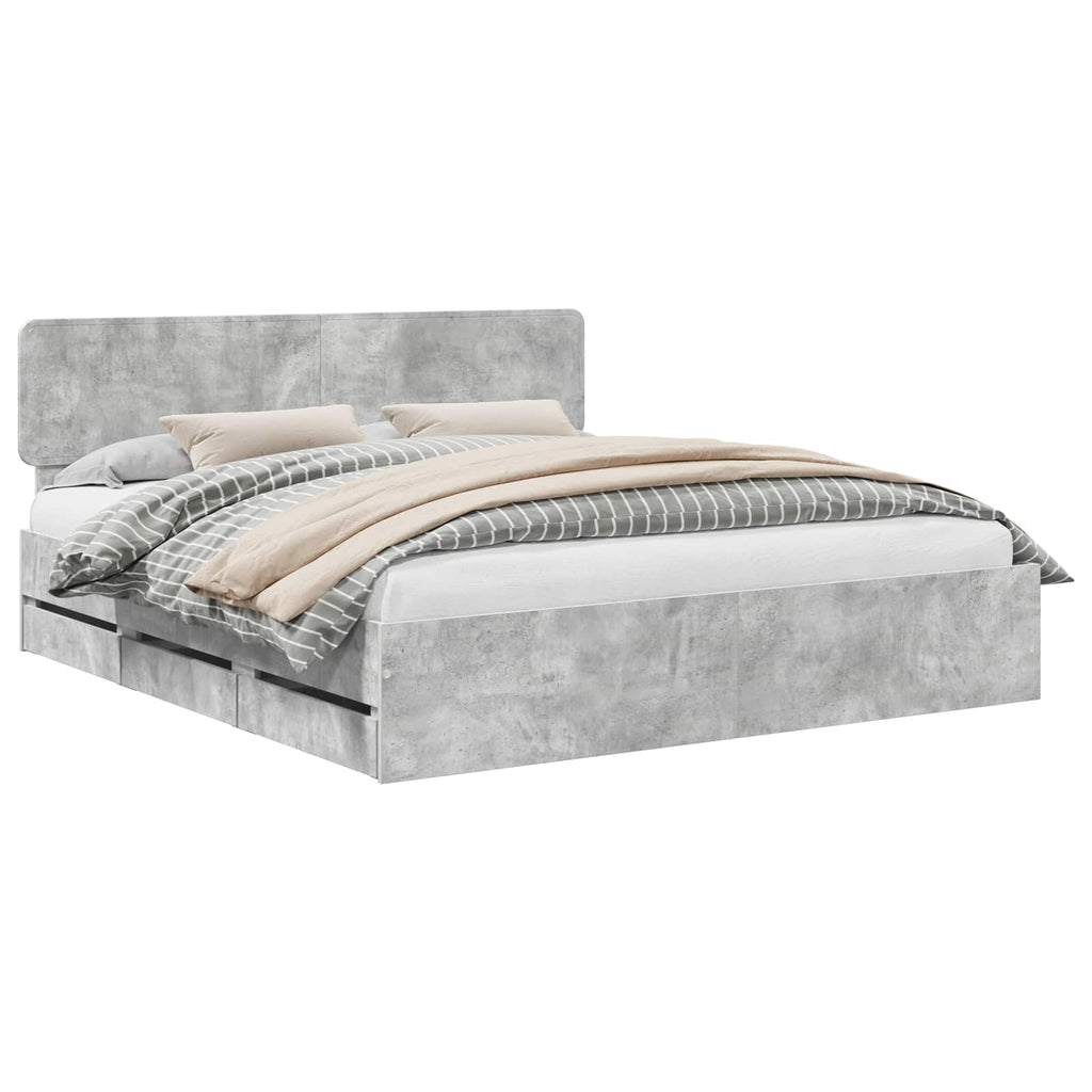 vidaXL Ramka łóżka Betonowy Szary 200 x 200 cm Drewno inżynieryjne