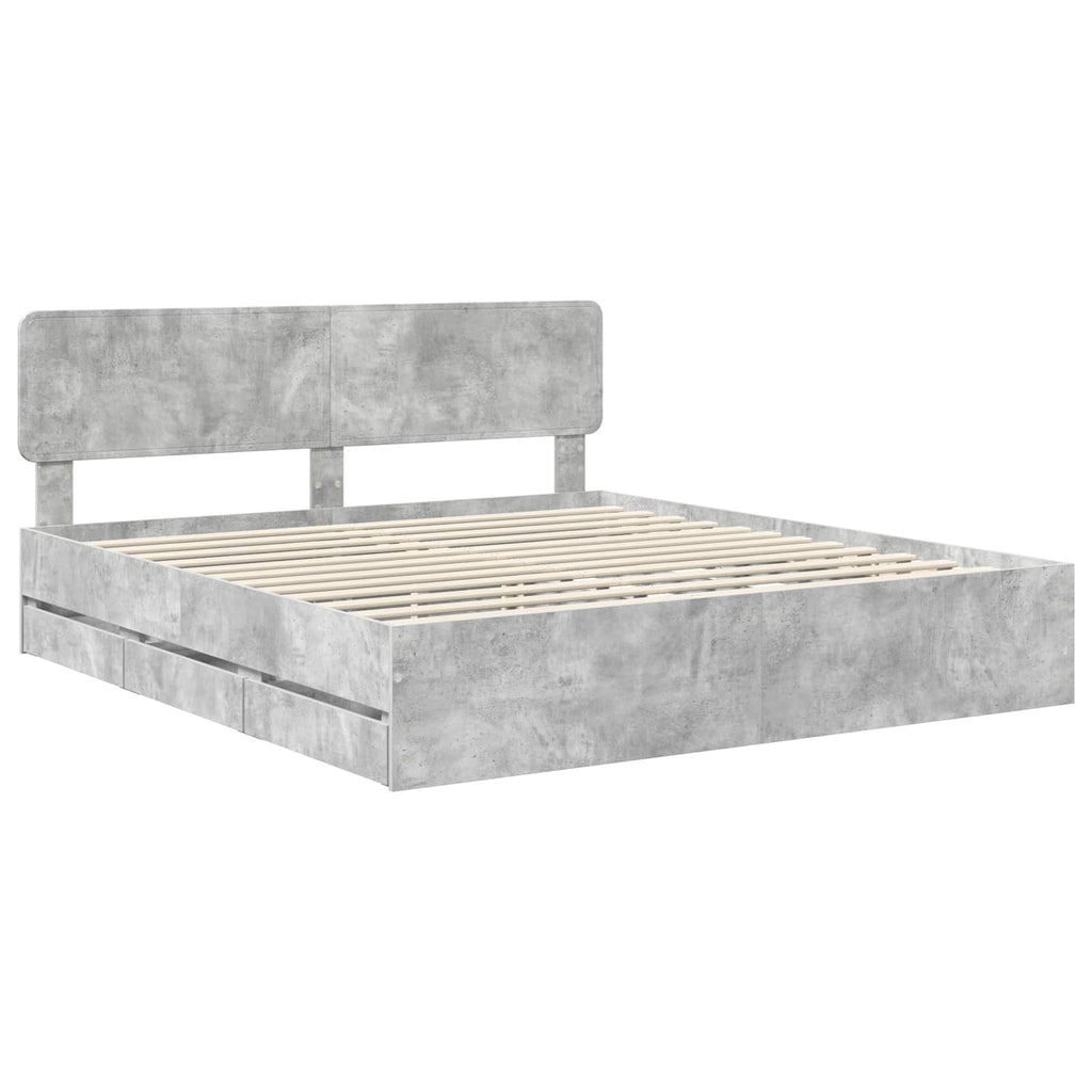 vidaXL Ramka łóżka Betonowy Szary 200 x 200 cm Drewno inżynieryjne