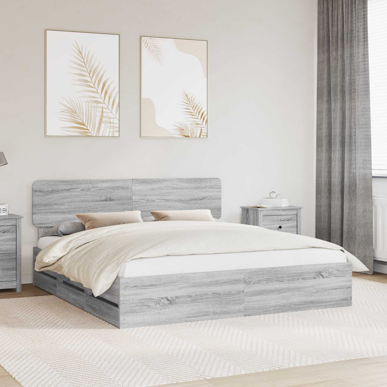 vidaXL Ramka łóżka Szary Sonoma 200 x 200 cm Drewno inżynieryjne