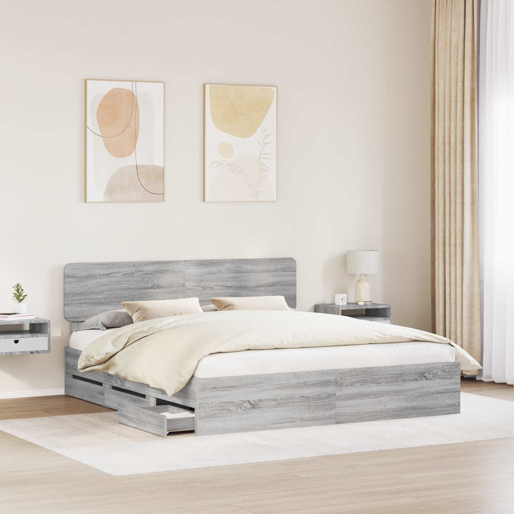 vidaXL Ramka łóżka Szary Sonoma 200 x 200 cm Drewno inżynieryjne
