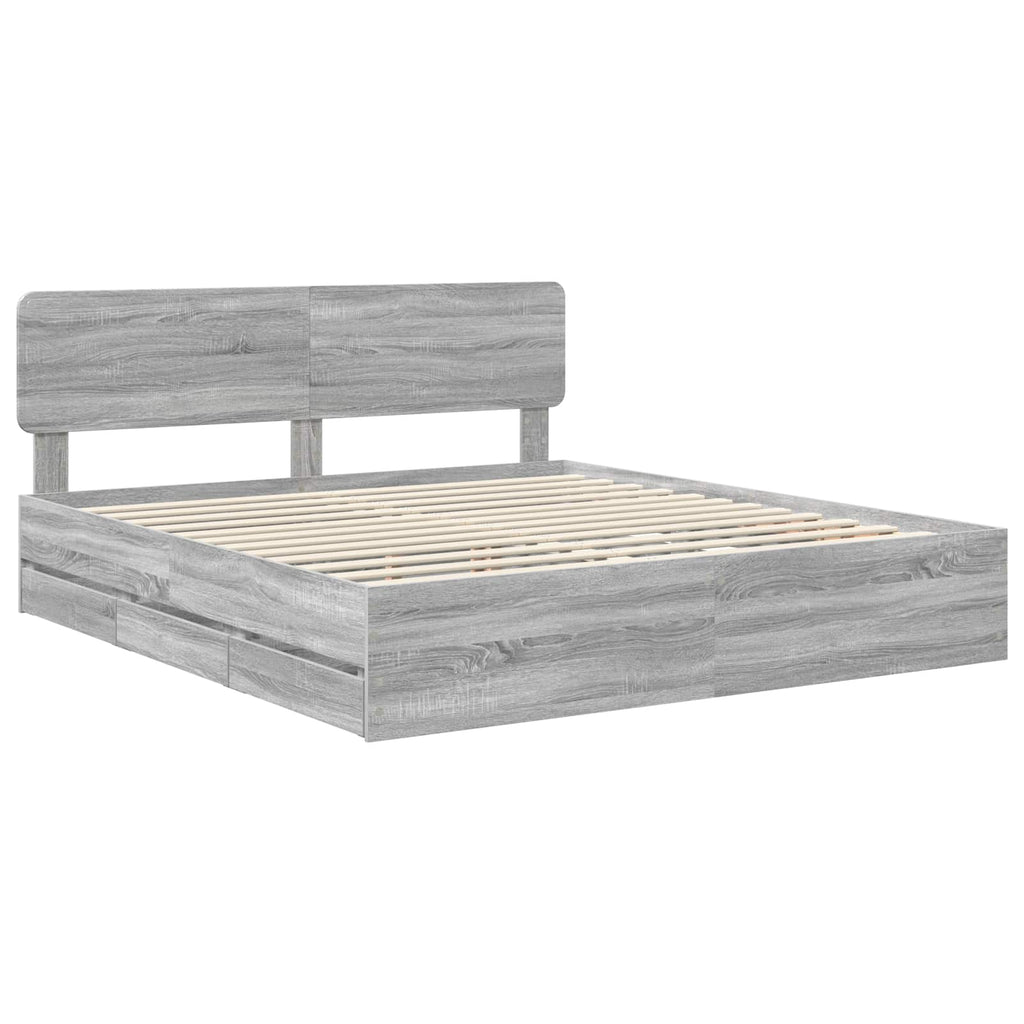 vidaXL Ramka łóżka Szary Sonoma 200 x 200 cm Drewno inżynieryjne