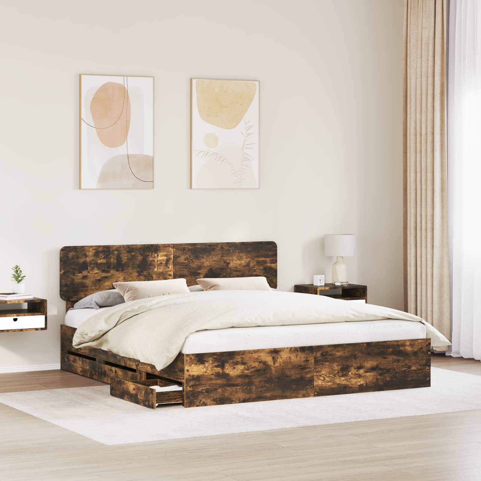 vidaXL Ramka łóżka Dąb Wędzony 180 x 200 cm Drewno inżynieryjne