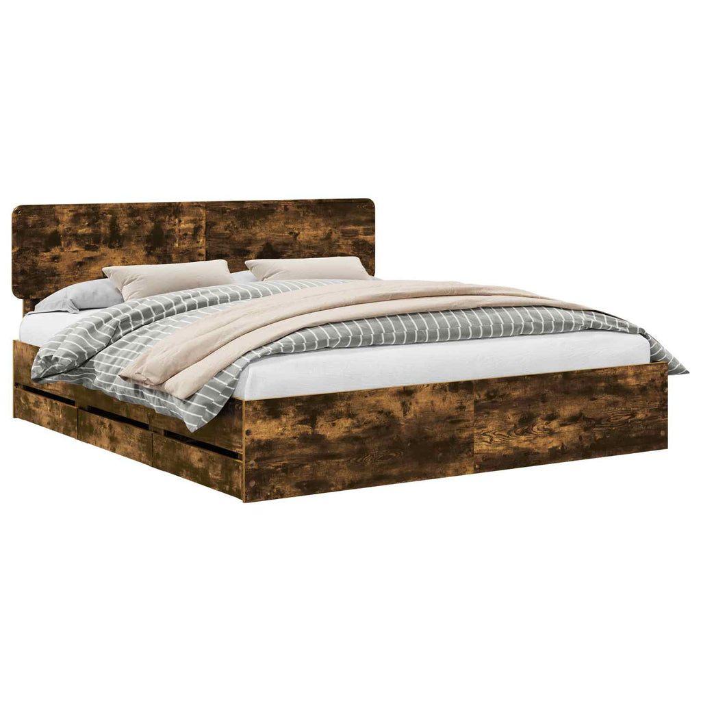 vidaXL Ramka łóżka Dąb Wędzony 180 x 200 cm Drewno inżynieryjne