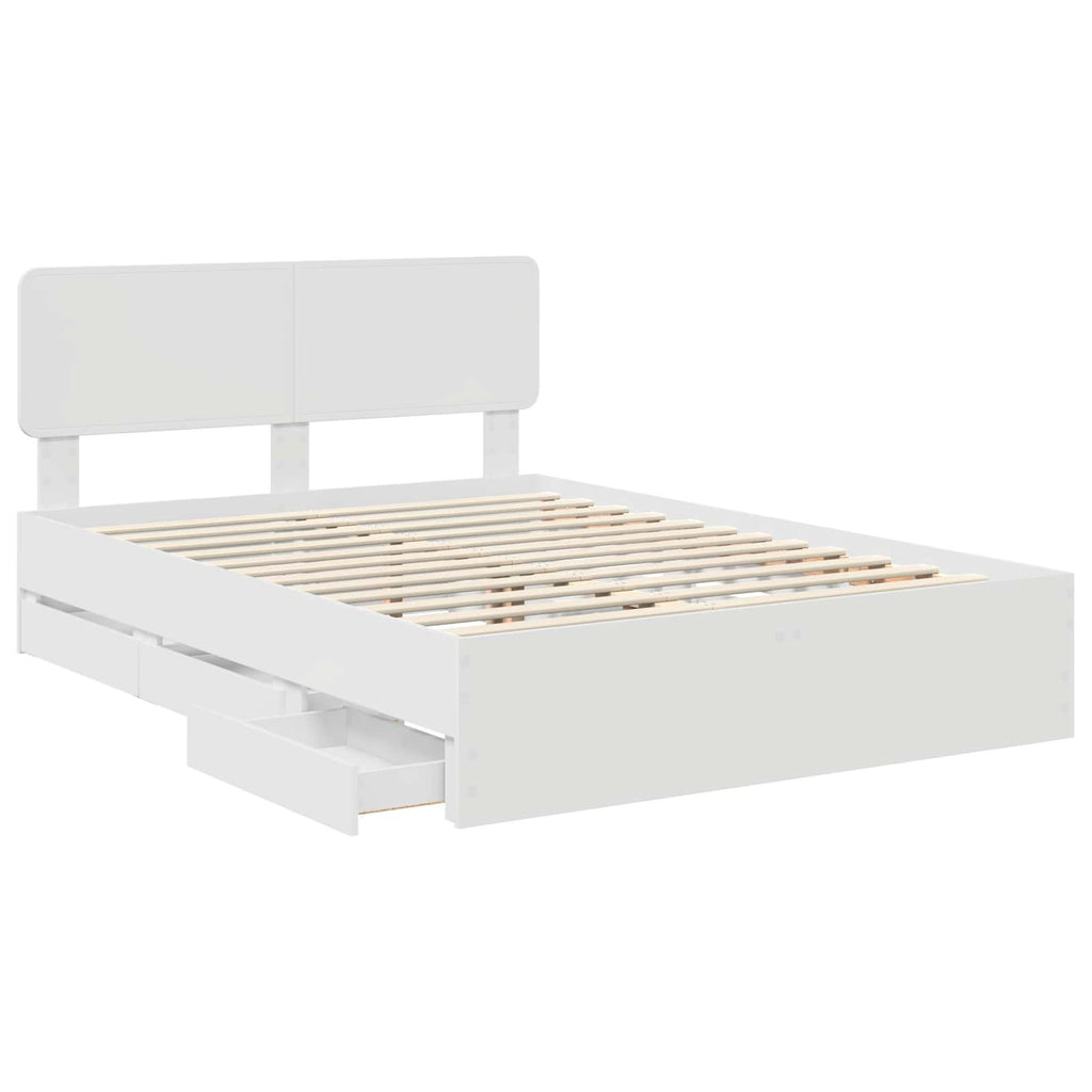 vidaXL Ramka łóżka z szufladą Biały 160 x 200 cm Drewno inżynieryjne