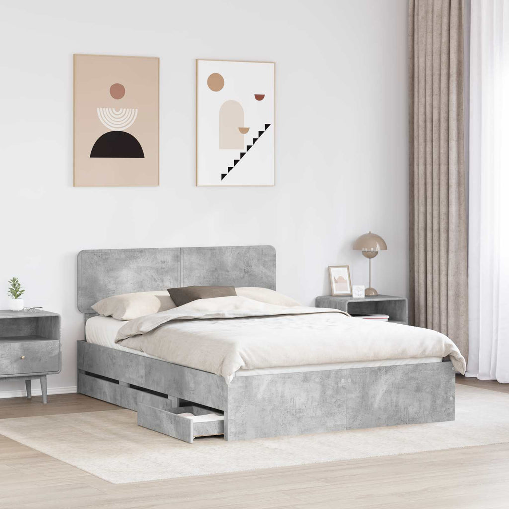 vidaXL Ramka łóżka Betonowy Szary 150 x 200 cm Drewno inżynieryjne